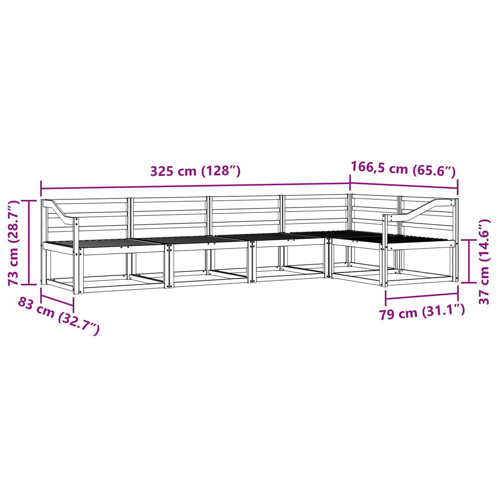 vidaXL Zestaw sof na zewnątrz 5 pcs Biały 325 x 166,5 x 73 cm