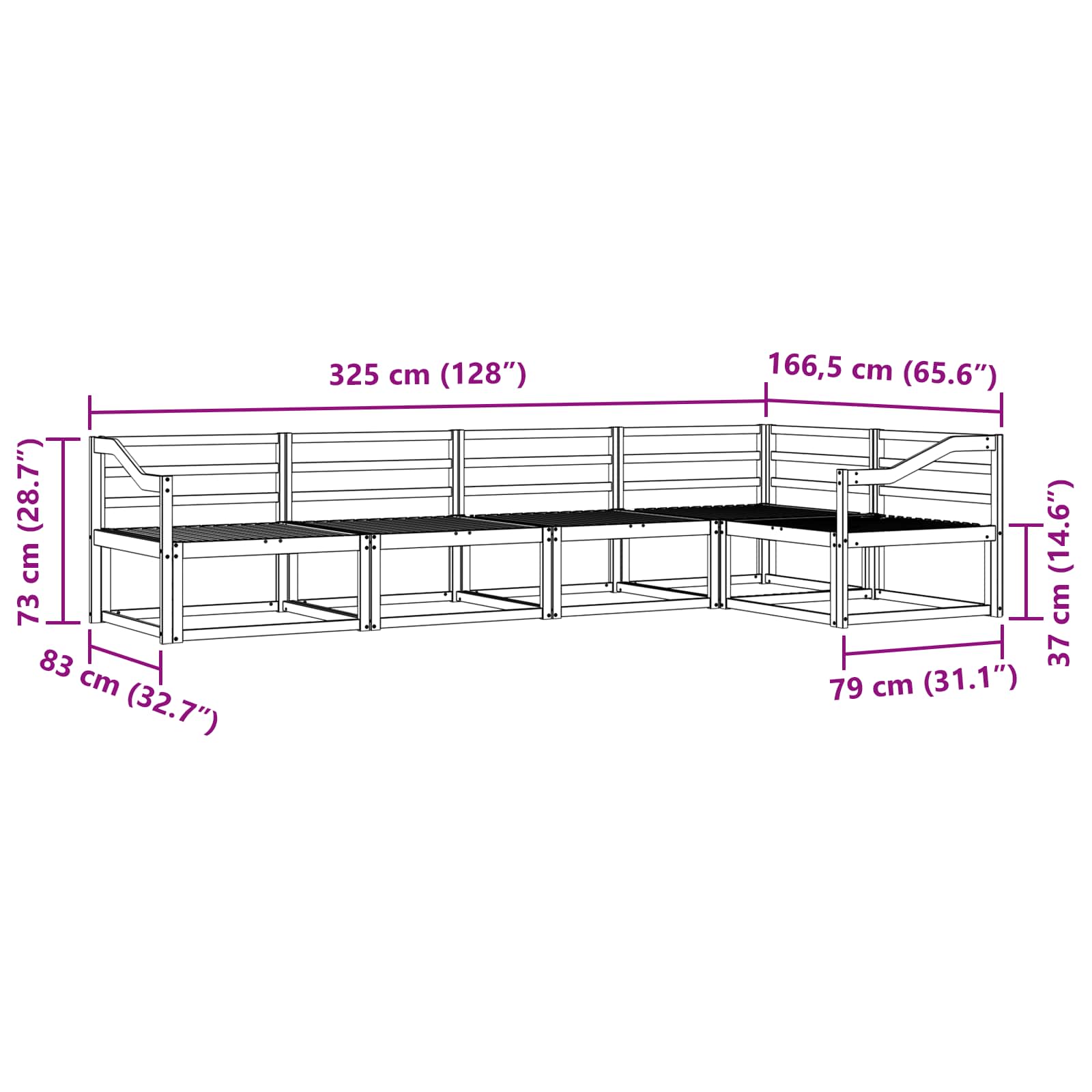 vidaXL Zestaw sof na zewnątrz 5 pcs Biały 325 x 166,5 x 73 cm