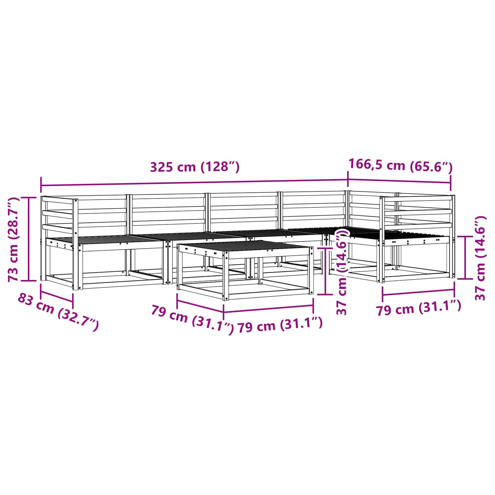vidaXL Zestaw sof na zewnątrz 6 pcs Biały 79 x 79 x 37 cm