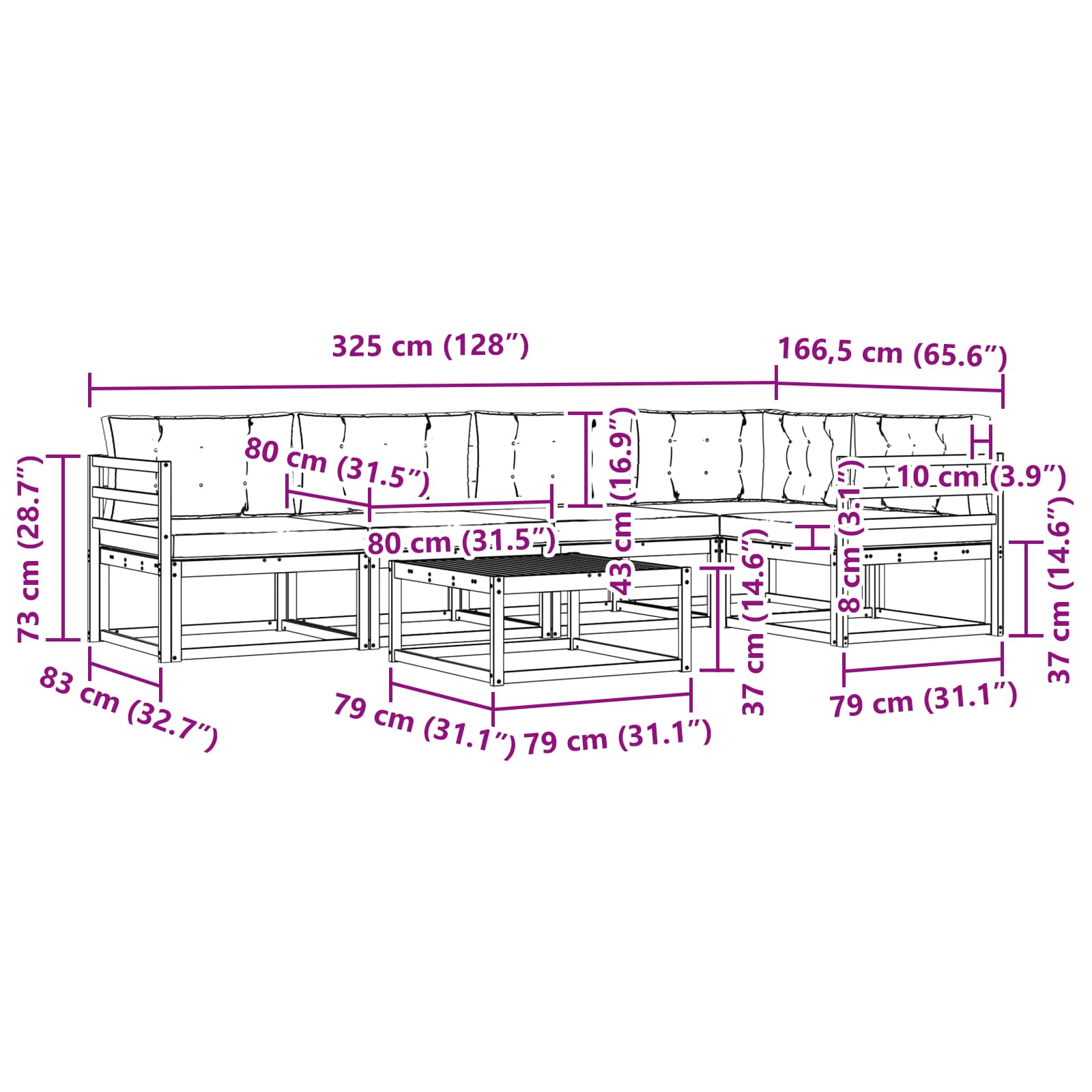 vidaXL Zestaw sof na zewnątrz 6 pcs Biały i jasnoszary 79 x 79 x 37 cm