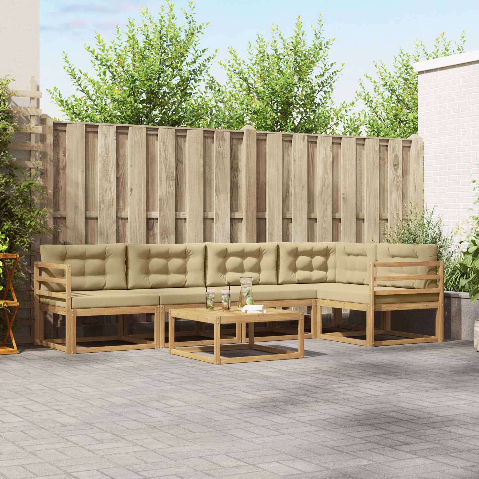 vidaXL Zestaw sof na zewnątrz 6 pcs Biały i Beżowy 79 x 79 x 37 cm