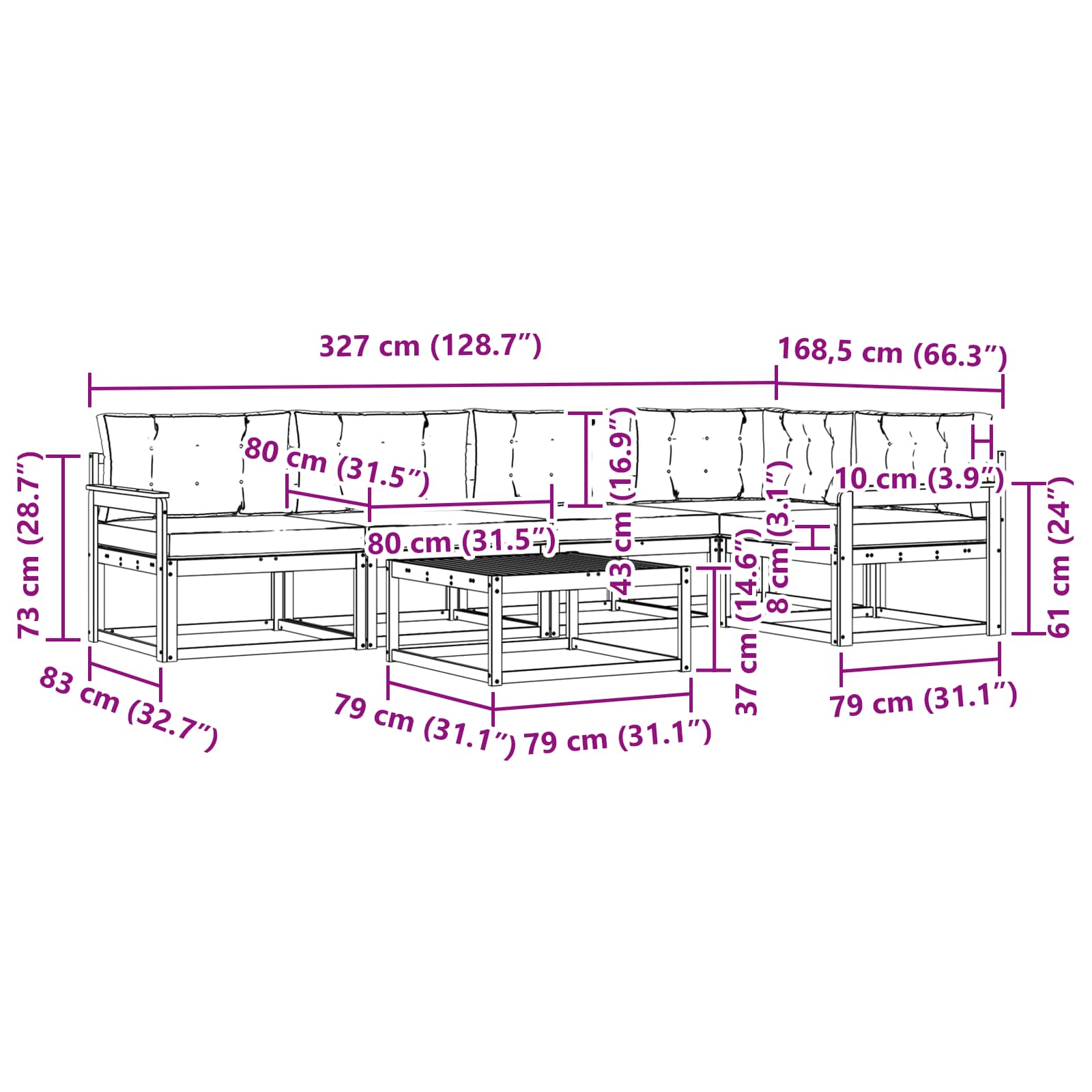 vidaXL Zestaw sof na zewnątrz 6 pcs Biały i antracyt 79 x 79 x 37 cm