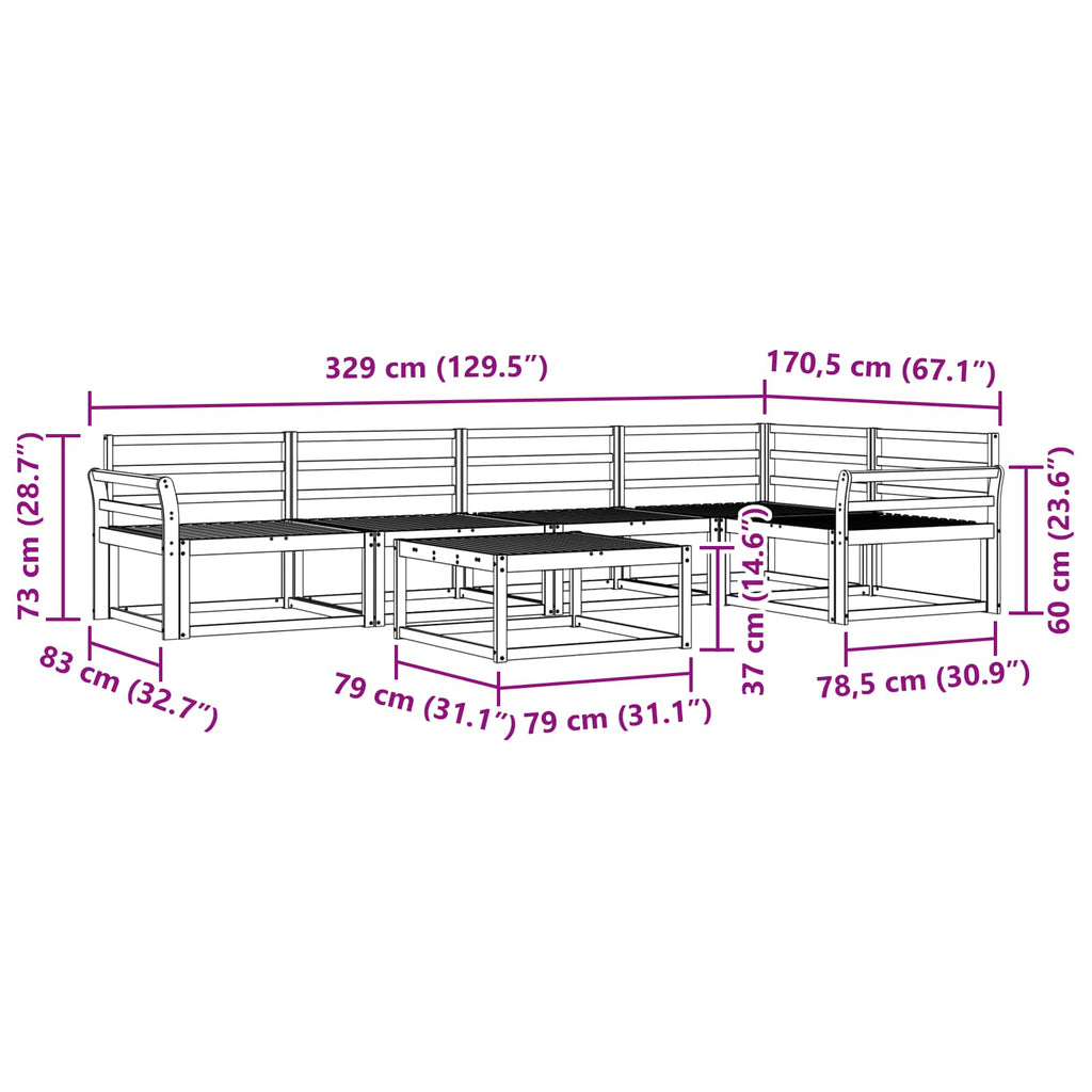 vidaXL Zestaw sof na zewnątrz 6 pcs Biały 79 x 79 x 37 cm