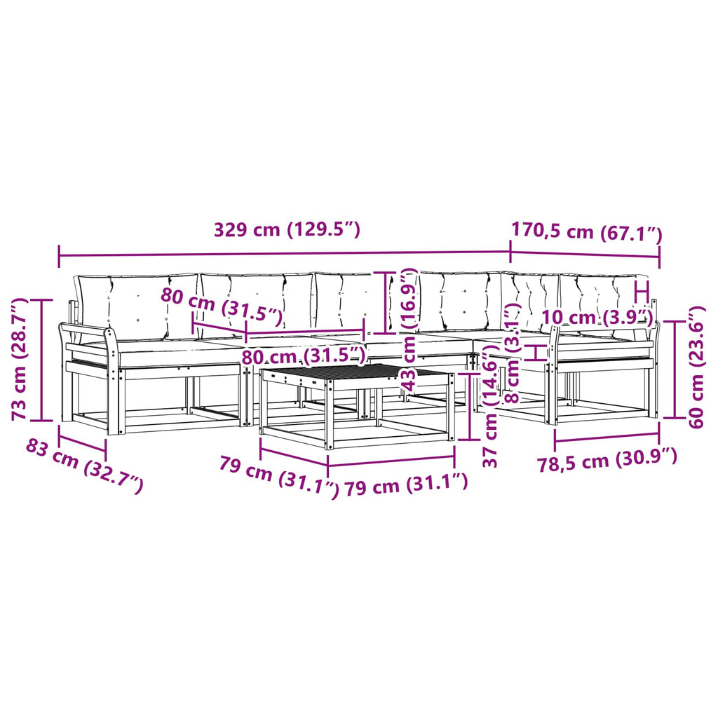 vidaXL Zestaw sof na zewnątrz 6 pcs Biały i Beżowy 79 x 79 x 37 cm