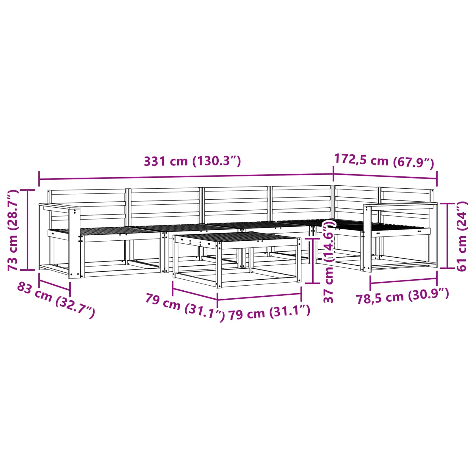 vidaXL Zestaw sof na zewnątrz 6 pcs Biały 79 x 79 x 37 cm
