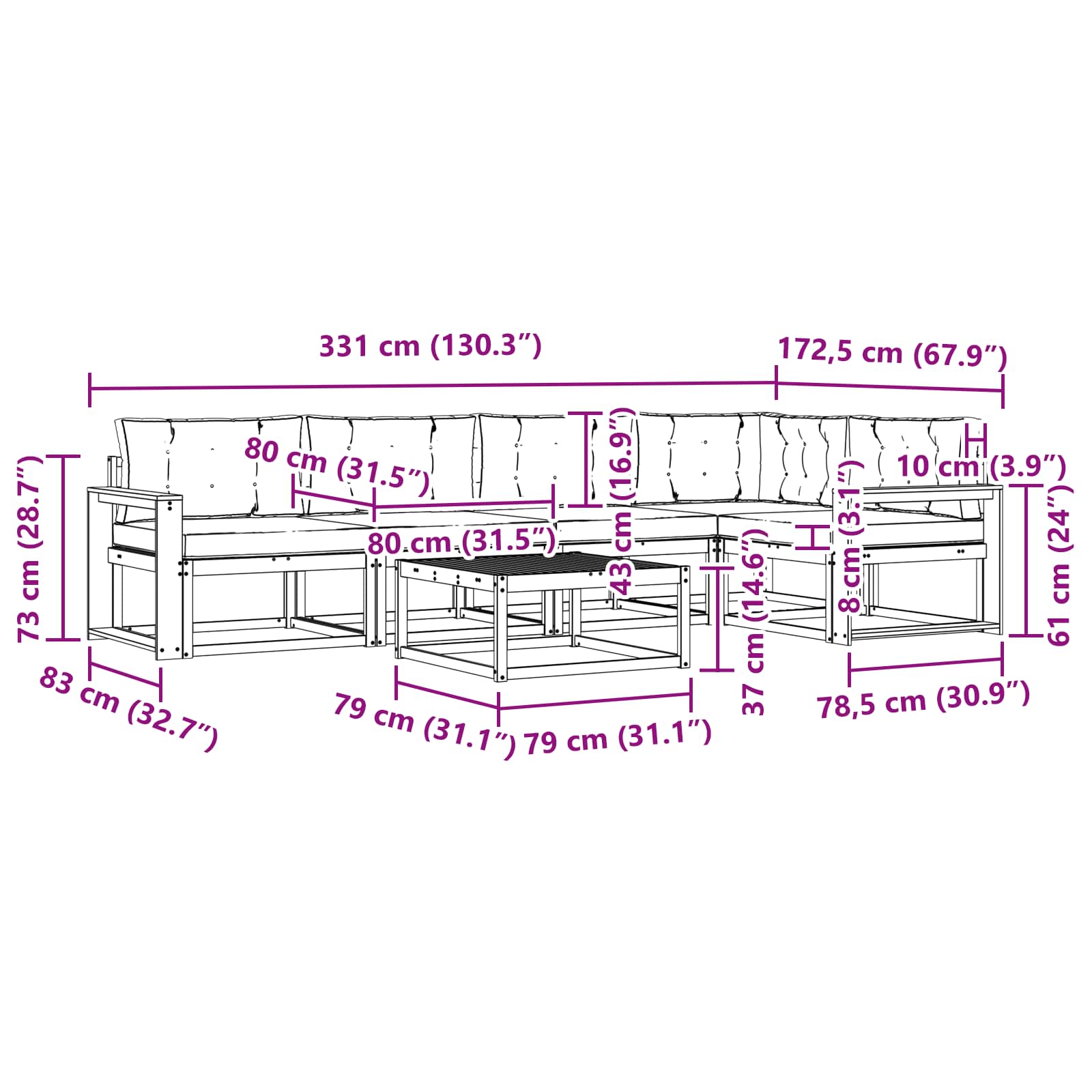 vidaXL Zestaw sof na zewnątrz 6 pcs Biały i antracyt 79 x 79 x 37 cm