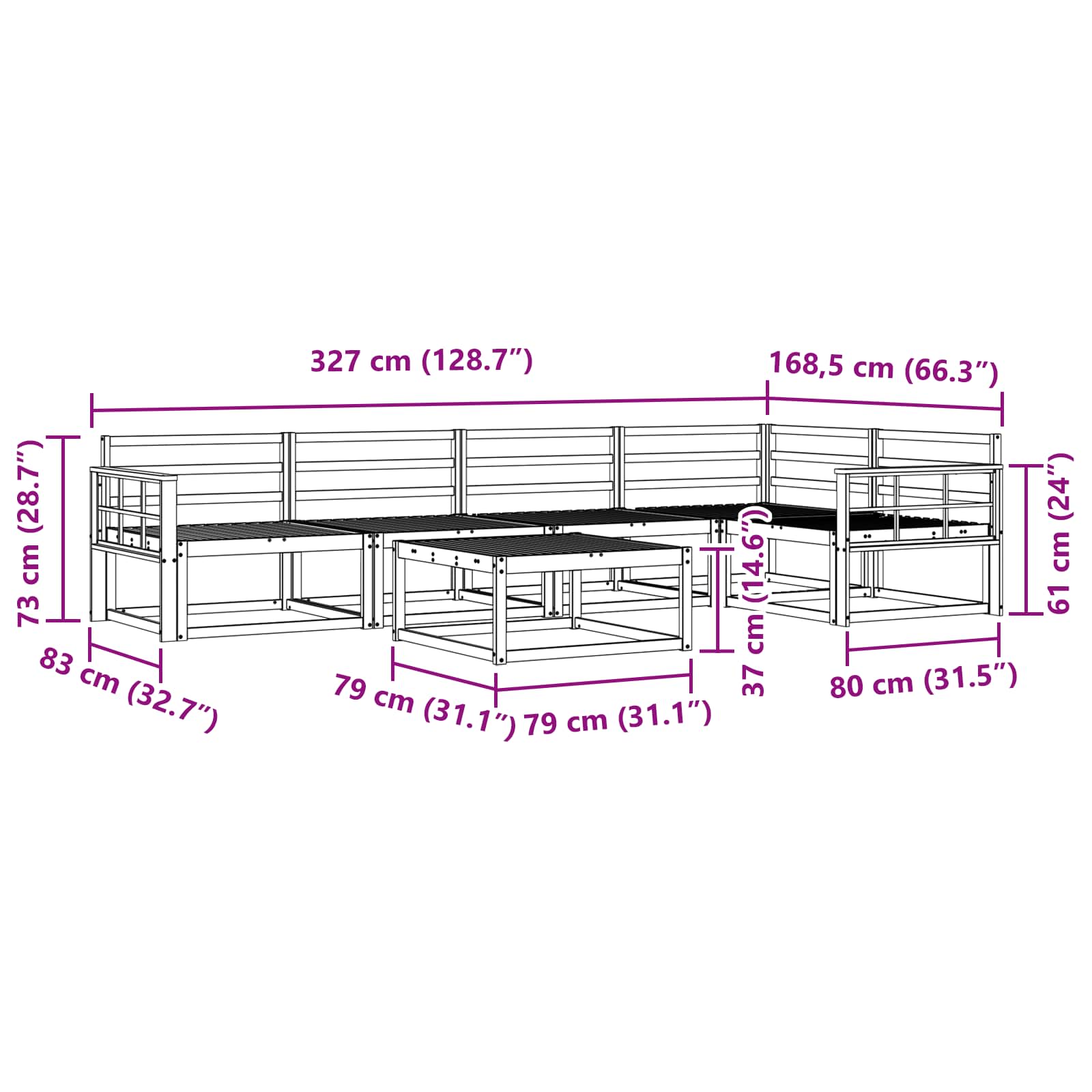 vidaXL Zestaw sof na zewnątrz 6 pcs Biały 79 x 79 x 37 cm