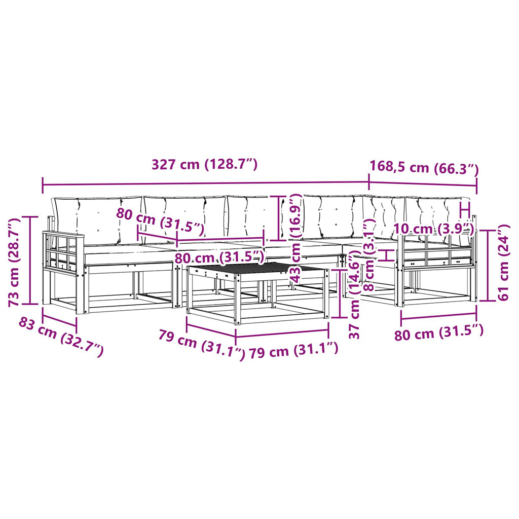 vidaXL Zestaw sof na zewnątrz 6 pcs Biały i kremowy 79 x 79 x 37 cm