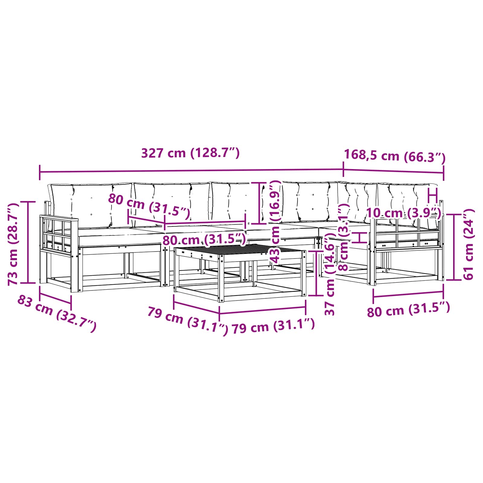 vidaXL Zestaw sof na zewnątrz 6 pcs Biały i antracyt 79 x 79 x 37 cm