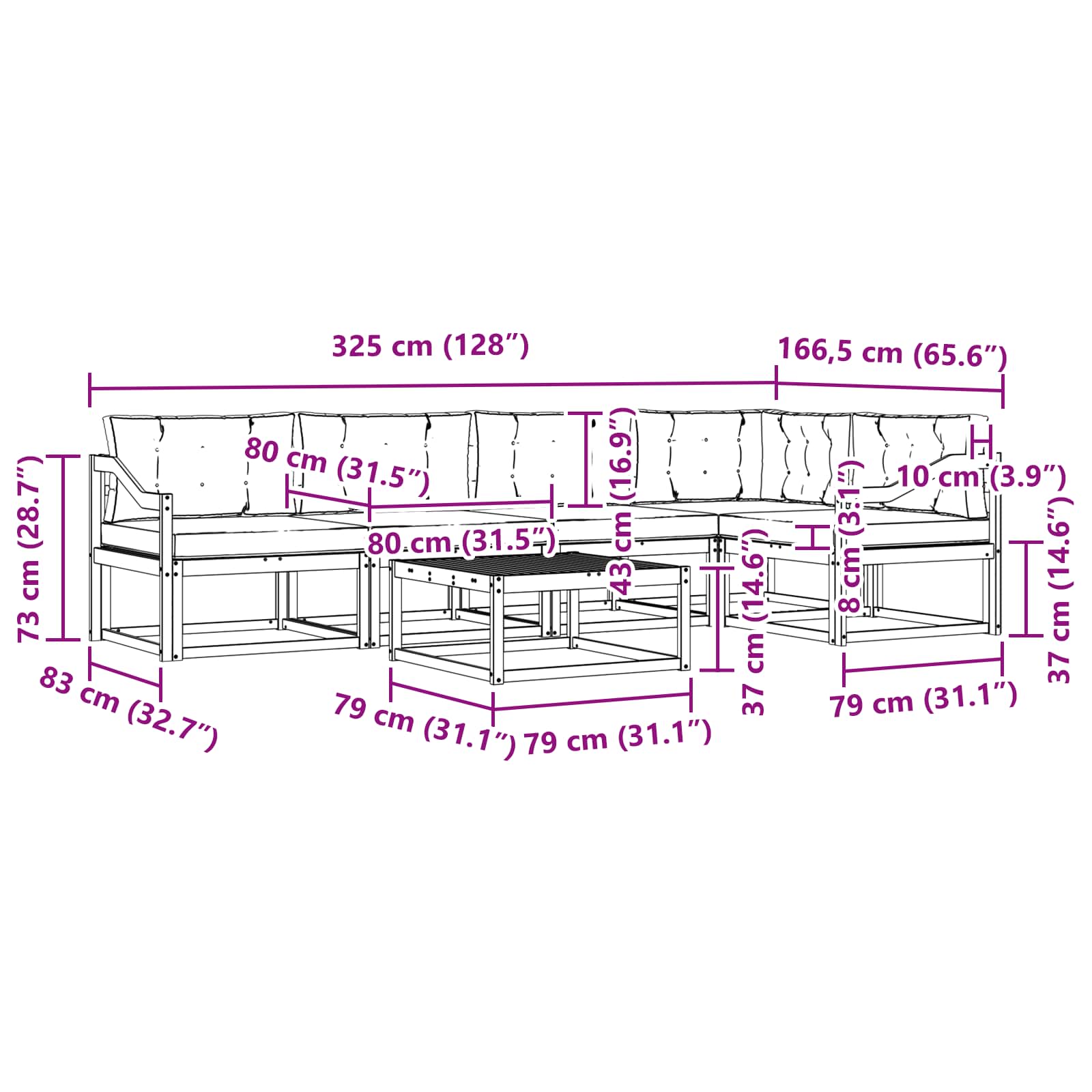 vidaXL Zestaw sof na zewnątrz 6 pcs Biały i kremowy 79 x 79 x 37 cm