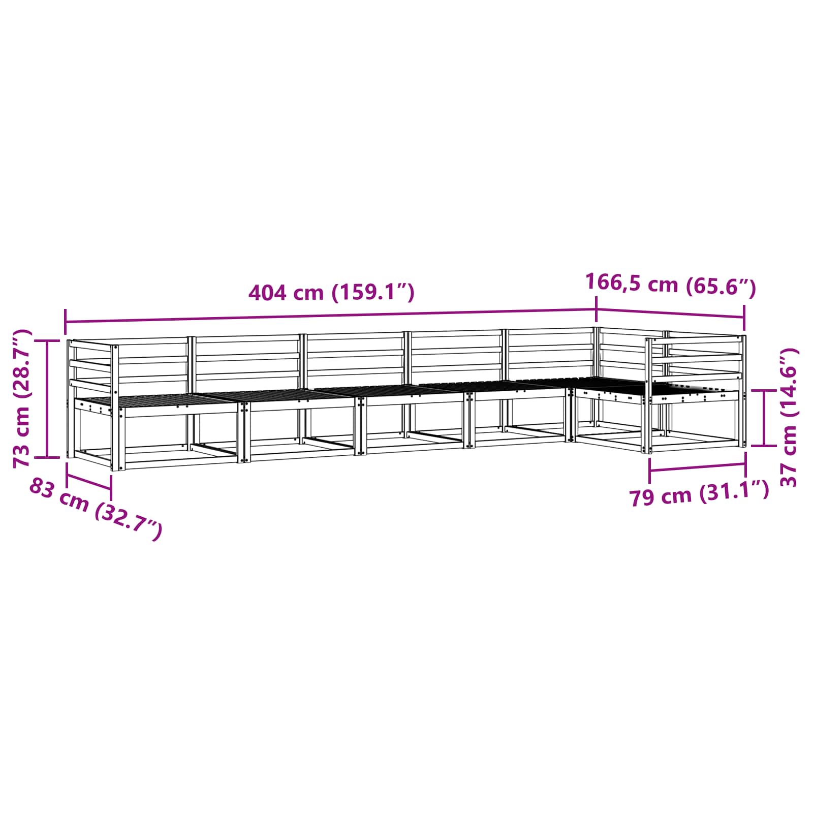 vidaXL Zestaw sof na zewnątrz 6 pcs Biały 404 x 166,5 x 73 cm