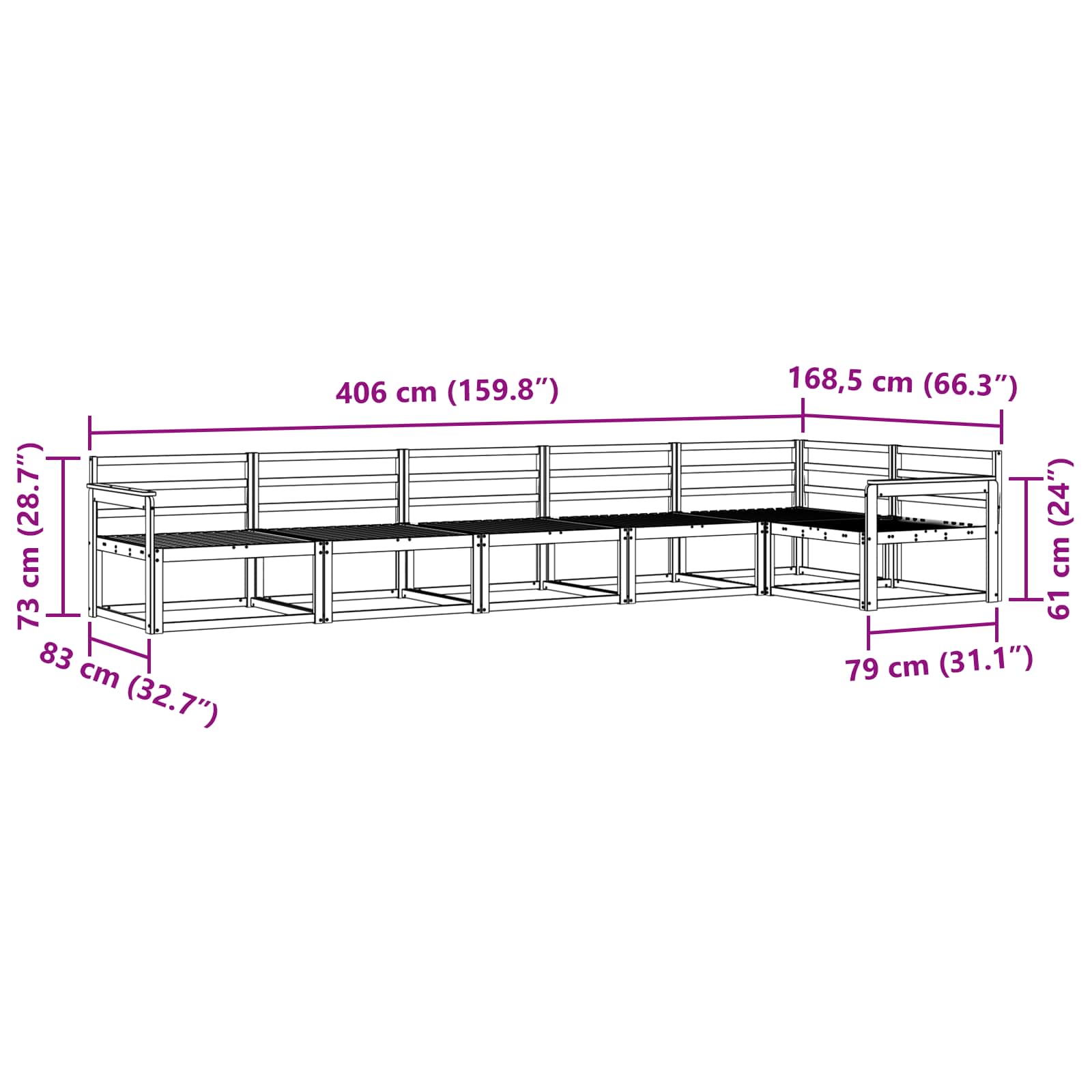 vidaXL Zestaw sof na zewnątrz 6 pcs Biały 406 x 168,5 x 73 cm