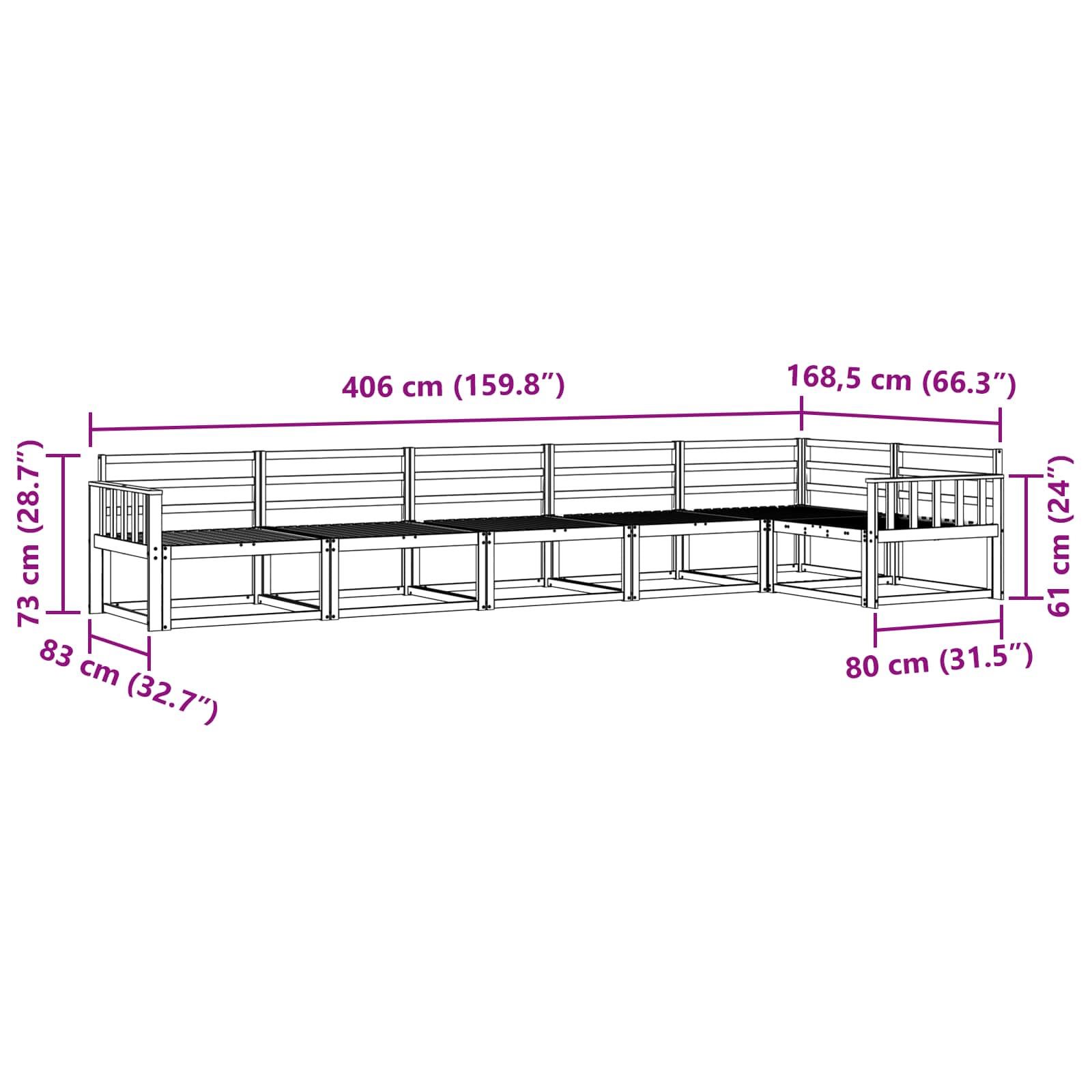 vidaXL Zestaw sof na zewnątrz 6 pcs Biały 406 x 168,5 x 73 cm