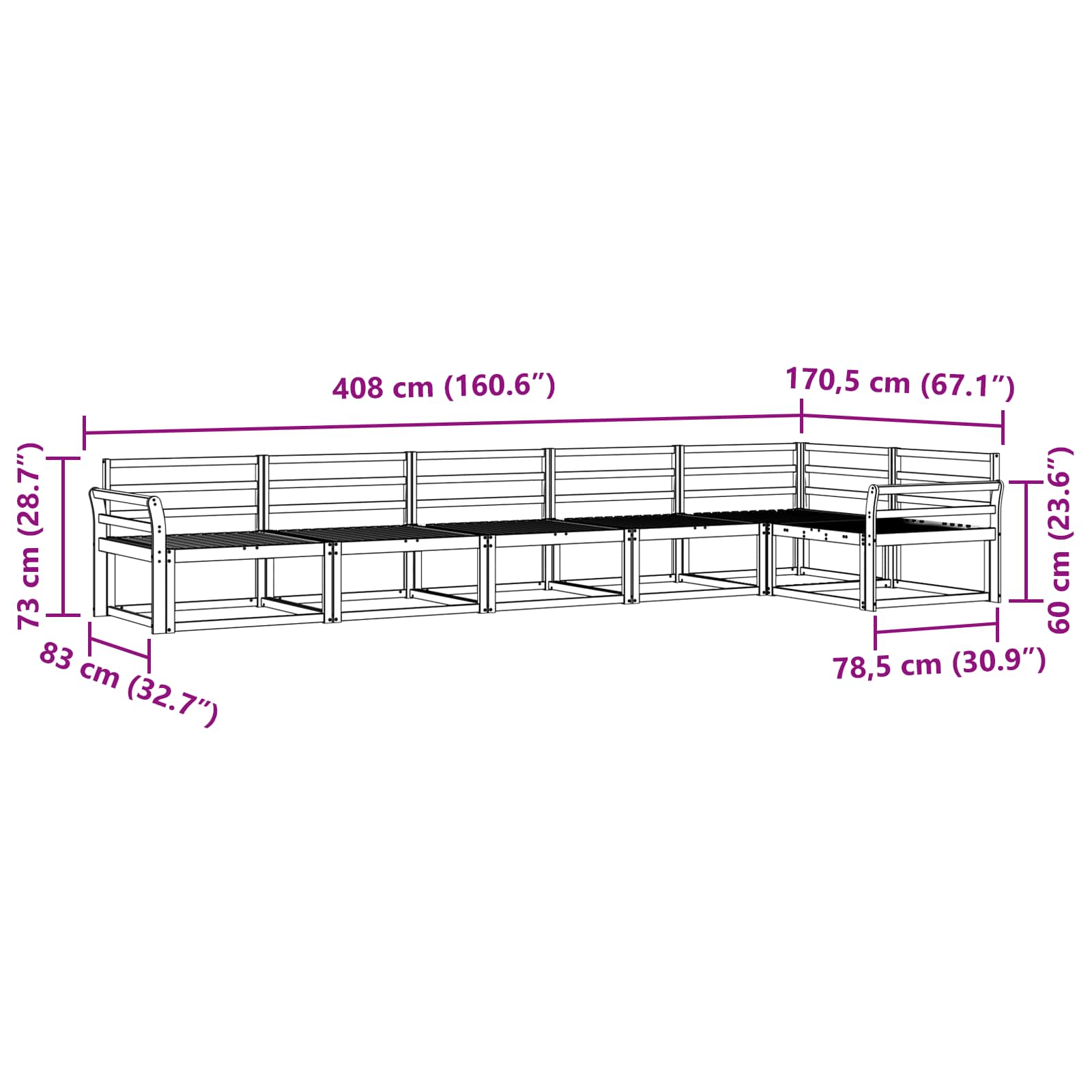 vidaXL Zestaw sof na zewnątrz 6 pcs Biały 408 x 170,5 x 73 cm