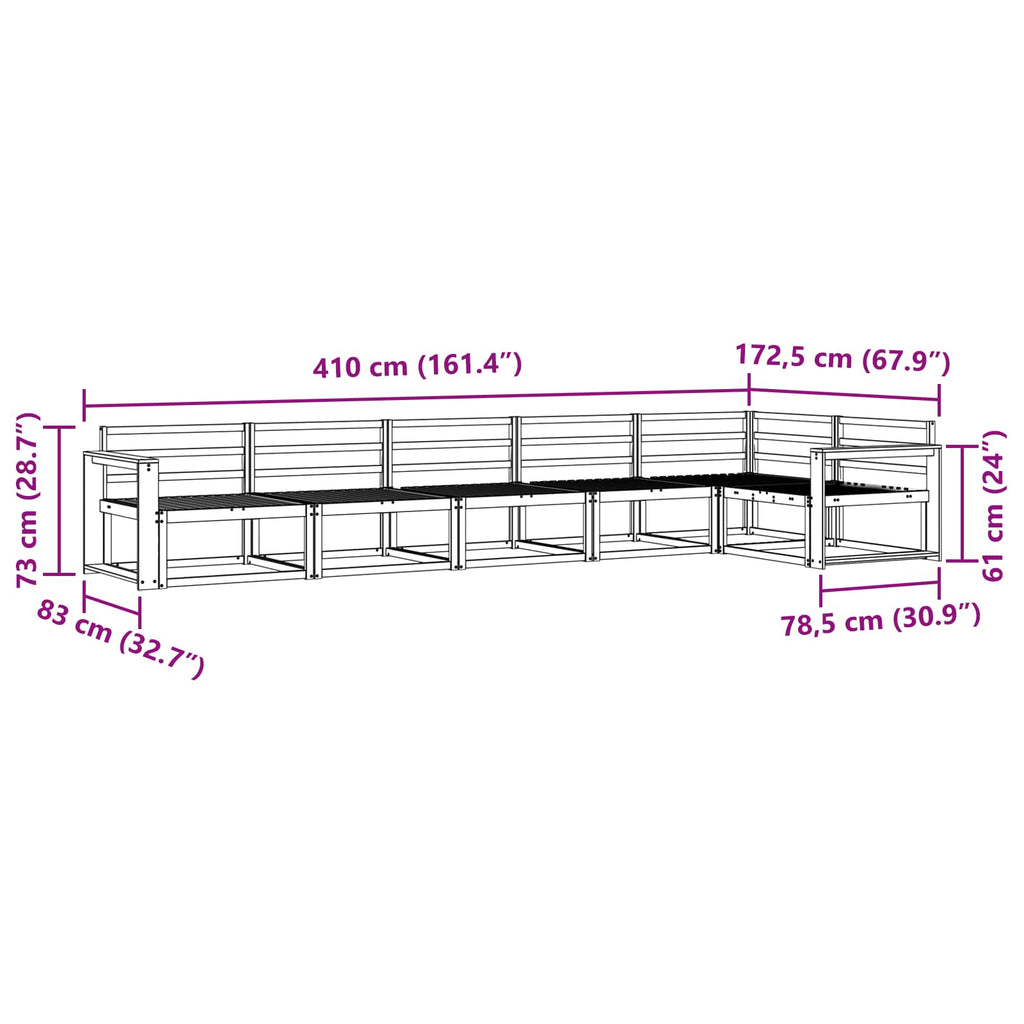 vidaXL Zestaw sof na zewnątrz 6 pcs Biały 410 x 172,5 x 73 cm
