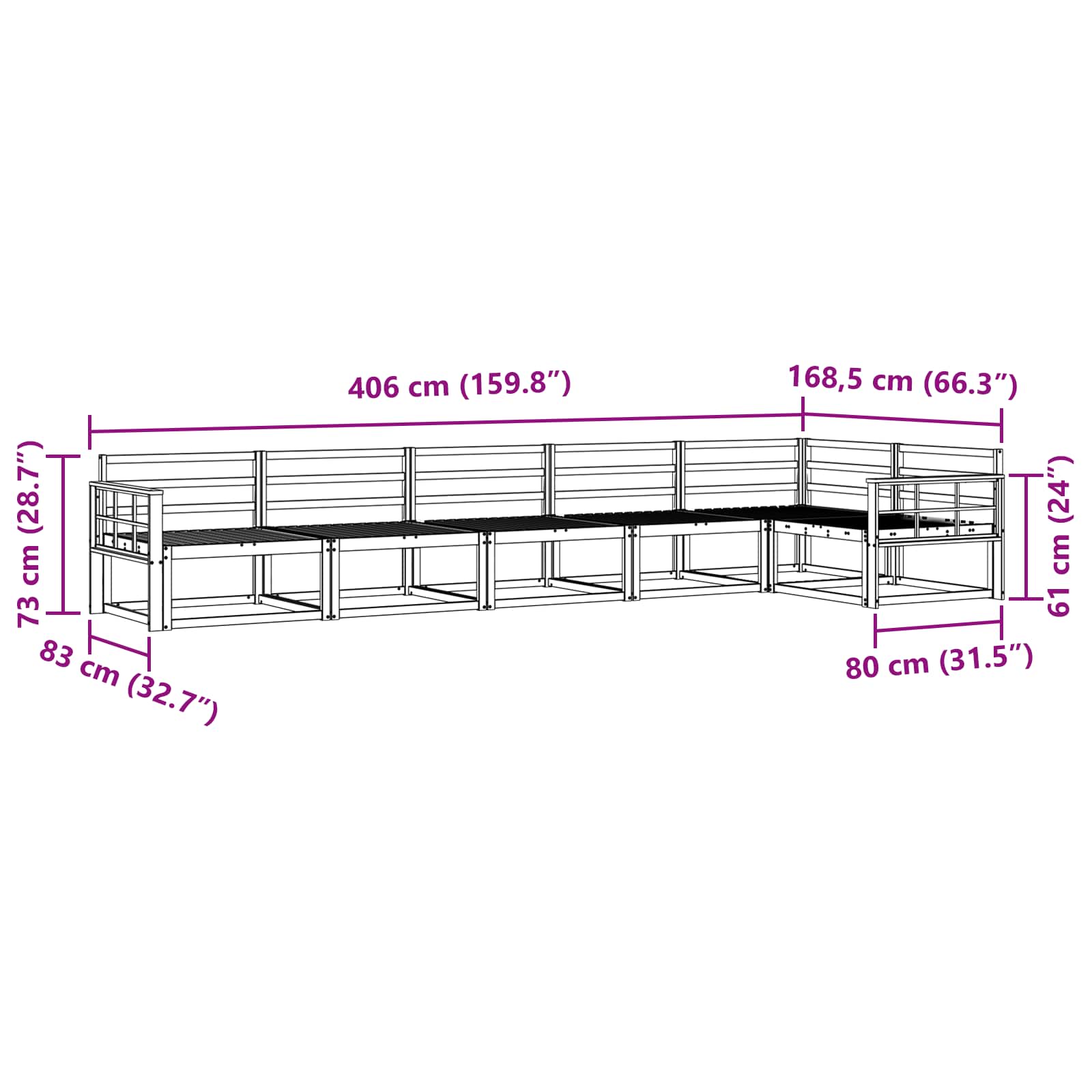 vidaXL Zestaw sof na zewnątrz 6 pcs Biały 406 x 168,5 x 73 cm