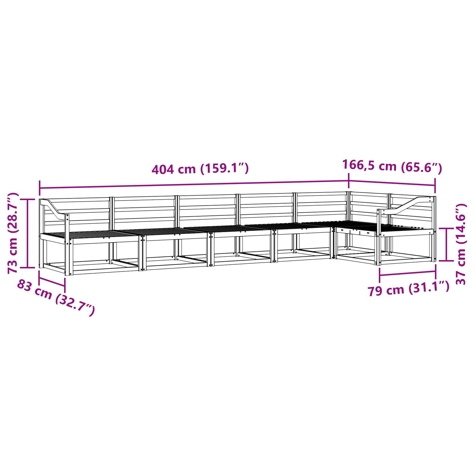 vidaXL Zestaw sof na zewnątrz 6 pcs Biały 404 x 166,5 x 73 cm