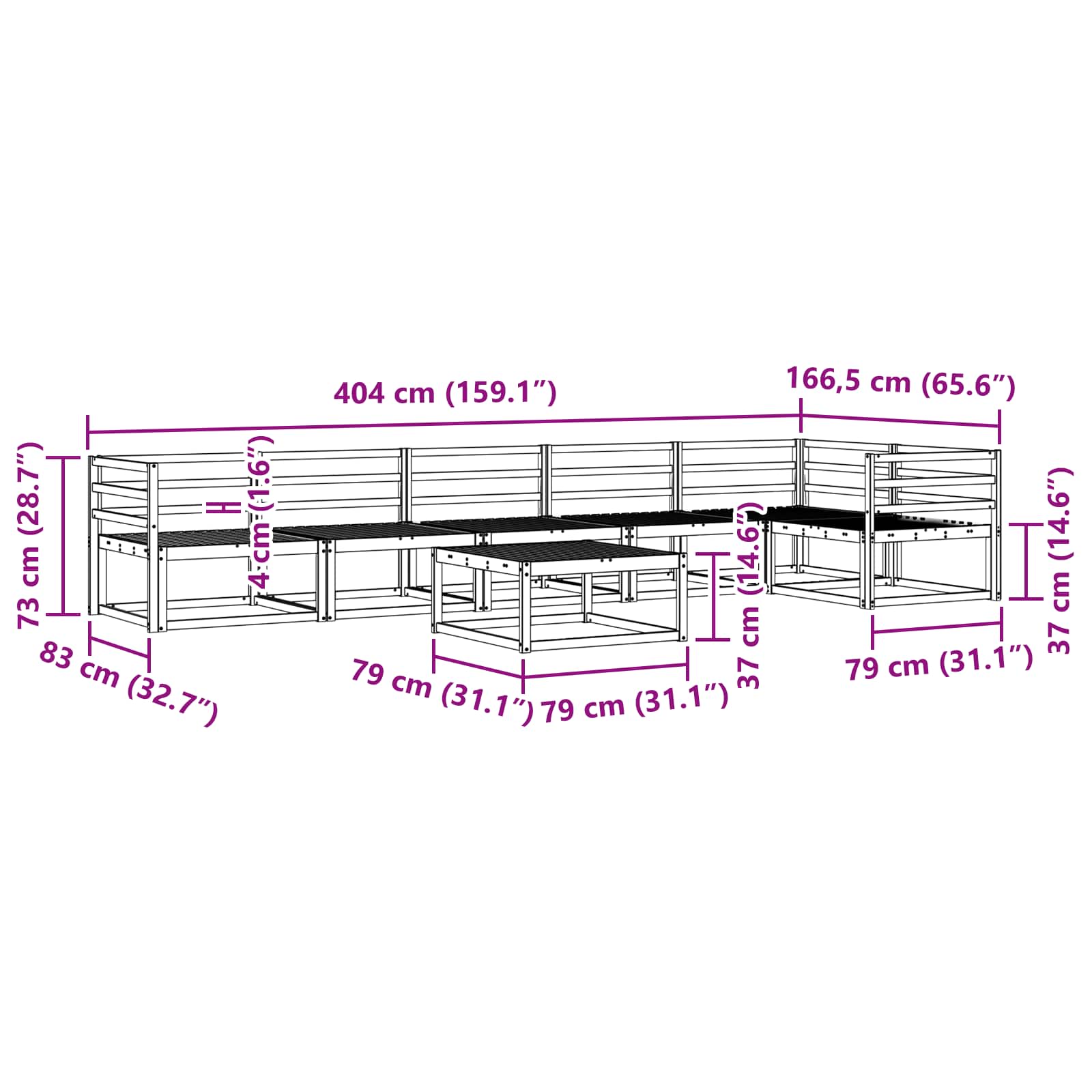 vidaXL Zestaw sof na zewnątrz 7 pcs Biały 79 x 79 x 37 cm