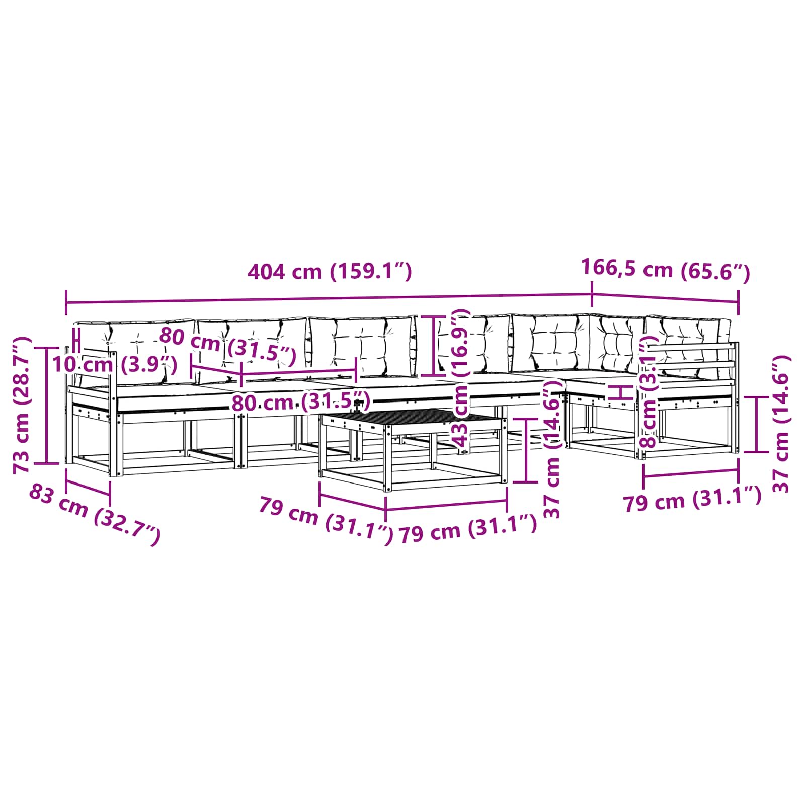 vidaXL Zestaw sof na zewnątrz 7 pcs Biały i Beżowy 79 x 79 x 37 cm