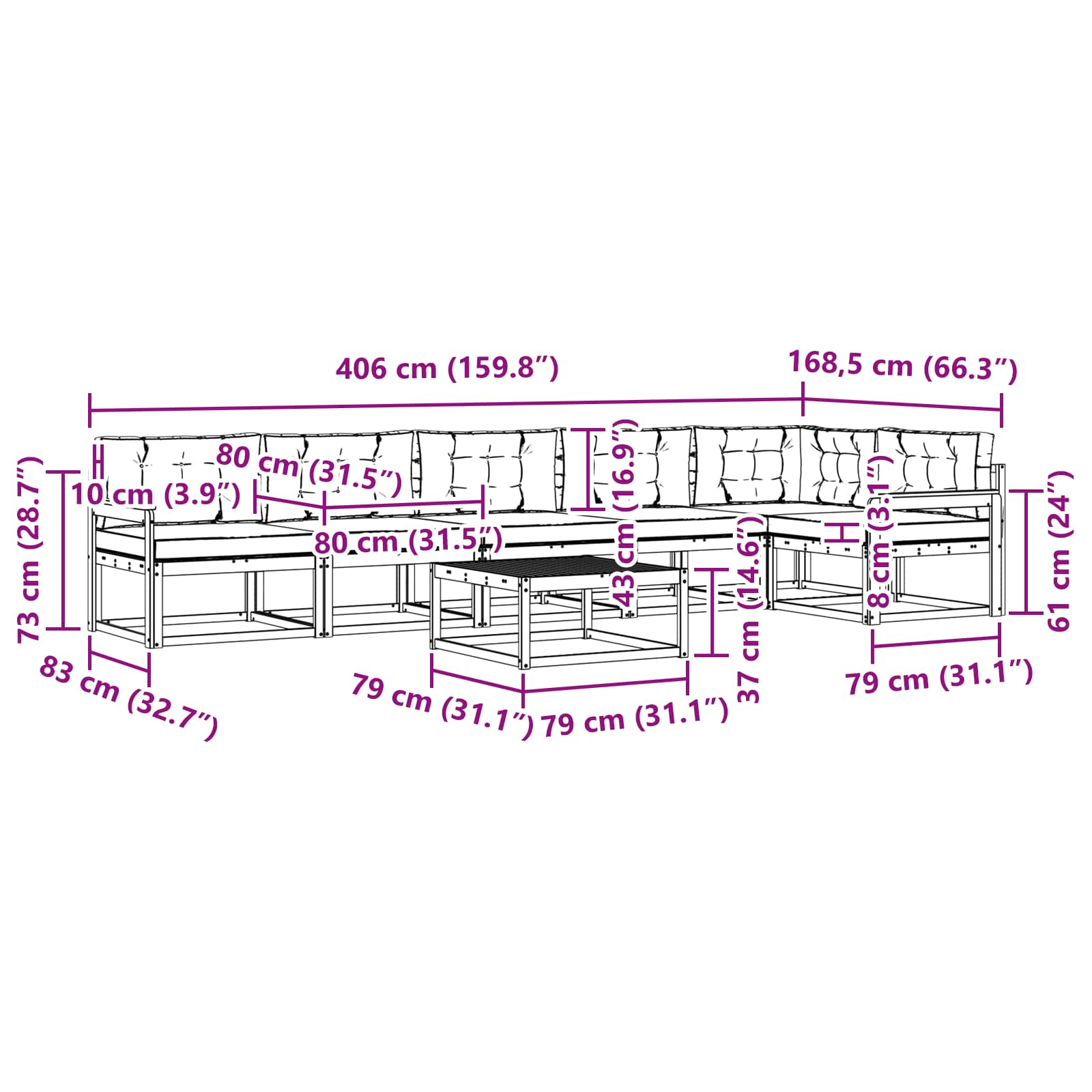vidaXL Zestaw sof na zewnątrz 7 pcs Biały i Beżowy 79 x 79 x 37 cm