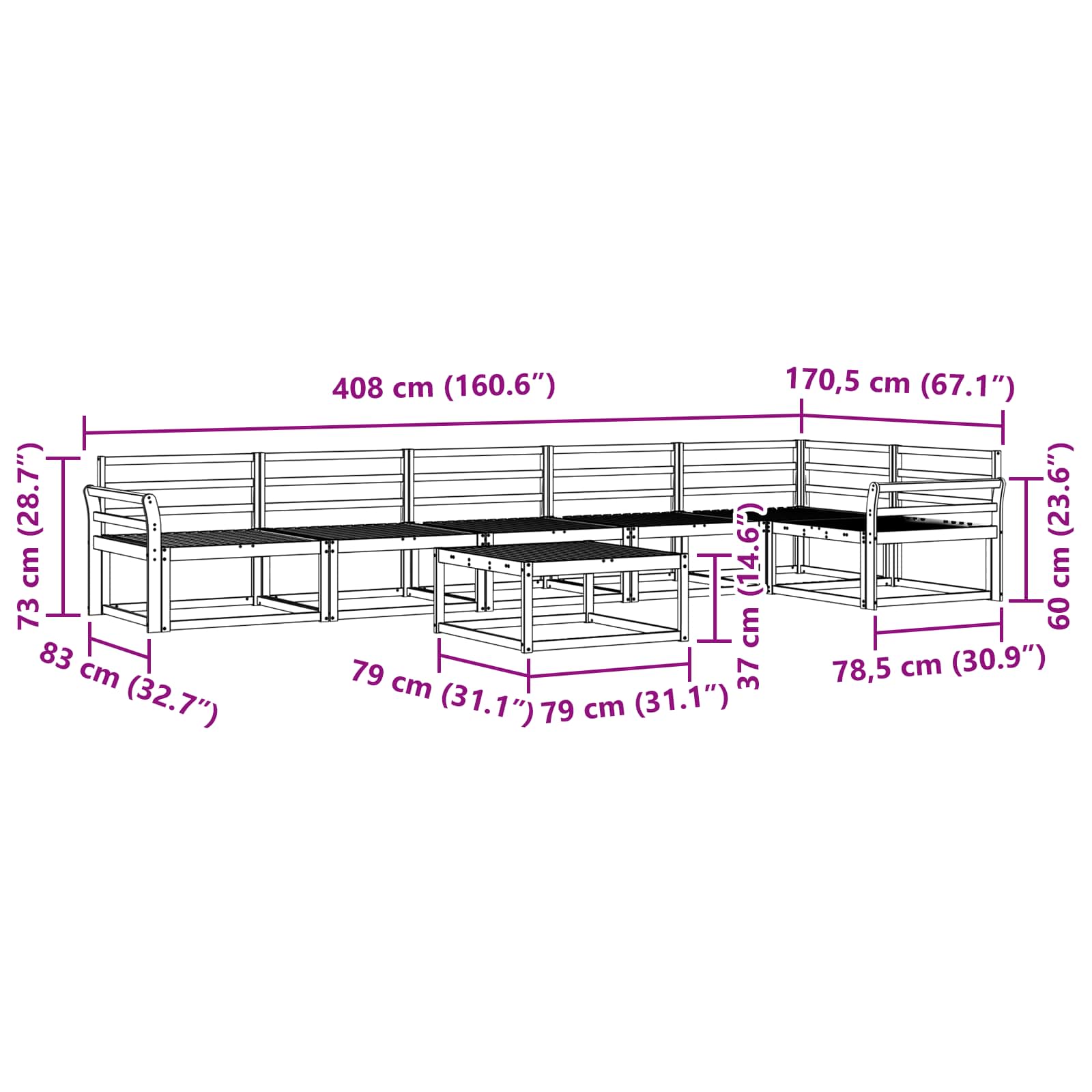 vidaXL Zestaw sof na zewnątrz 7 pcs Biały 79 x 79 x 37 cm