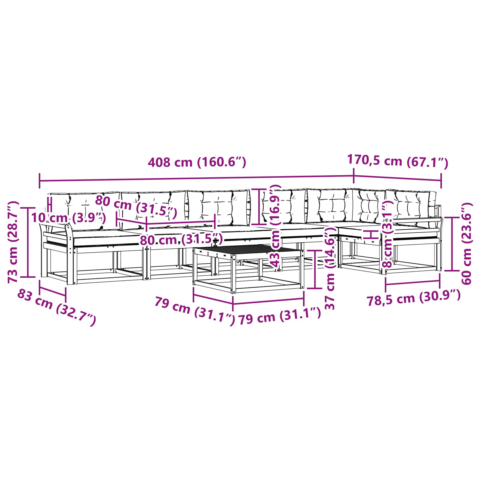 vidaXL Zestaw sof na zewnątrz 7 pcs Biały i jasnoszary 79 x 79 x 37 cm