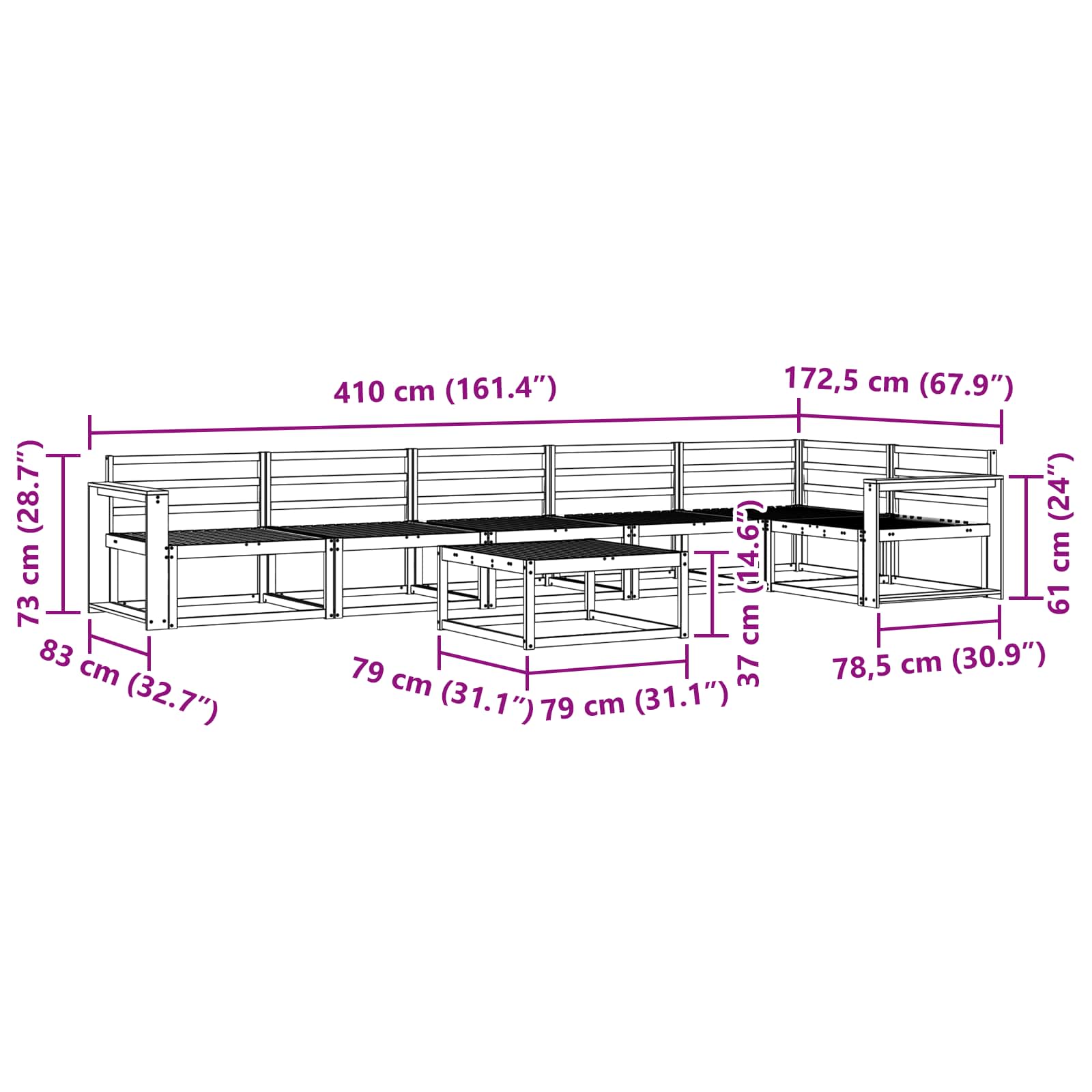 vidaXL Zestaw sof na zewnątrz 7 pcs Biały 79 x 79 x 37 cm