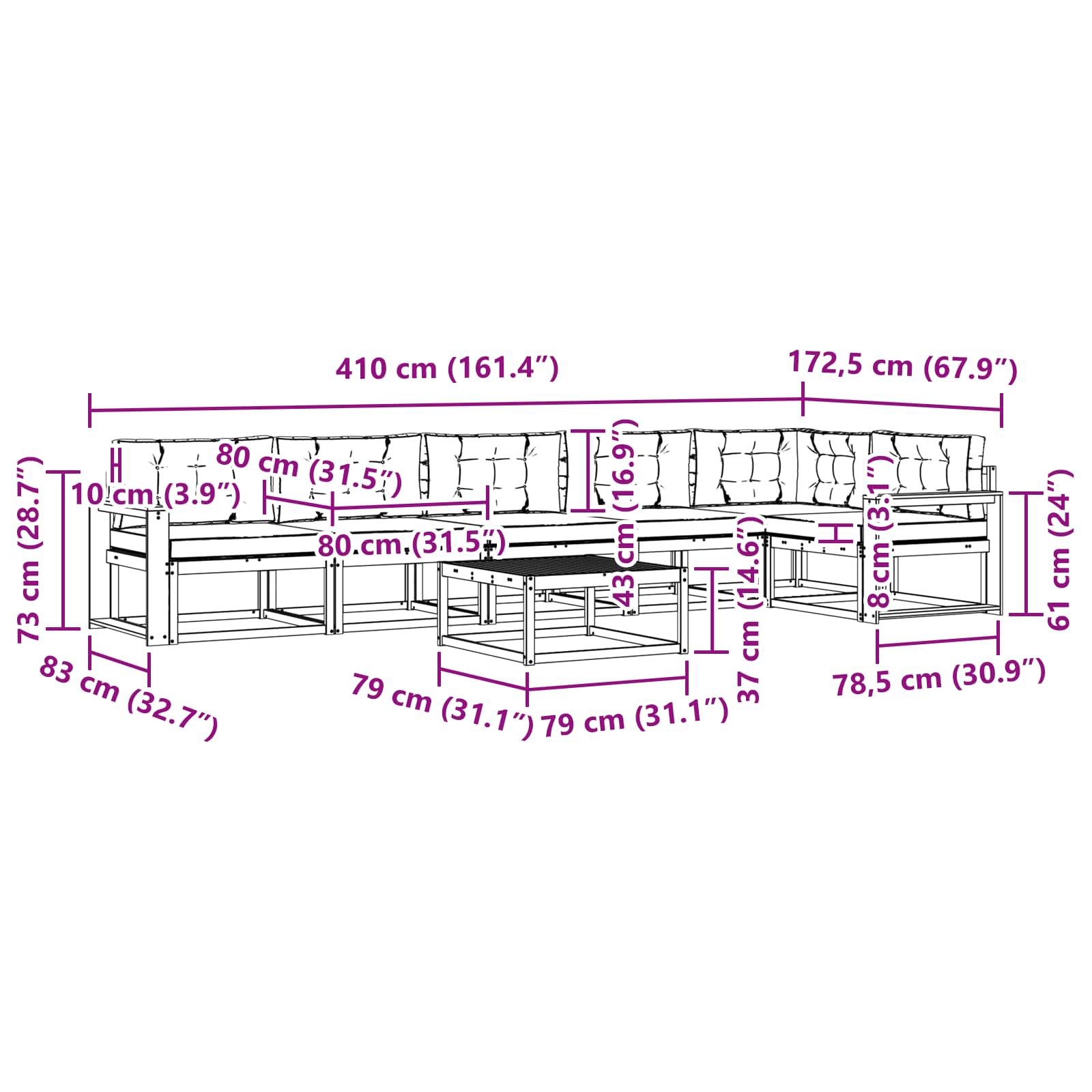 vidaXL Zestaw sof na zewnątrz 7 pcs Biały i antracyt 79 x 79 x 37 cm