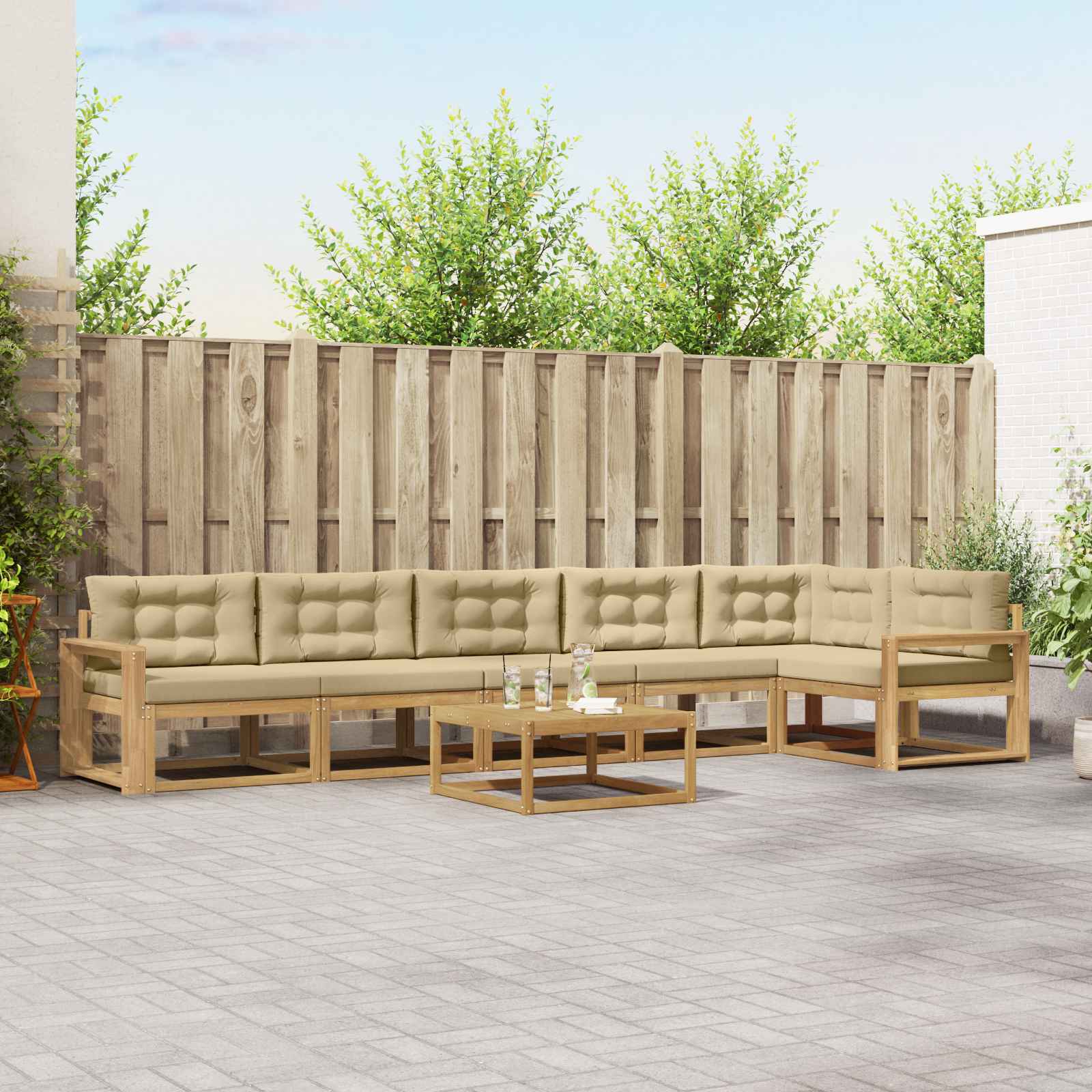 vidaXL Zestaw sof na zewnątrz 7 pcs Biały i Beżowy 79 x 79 x 37 cm