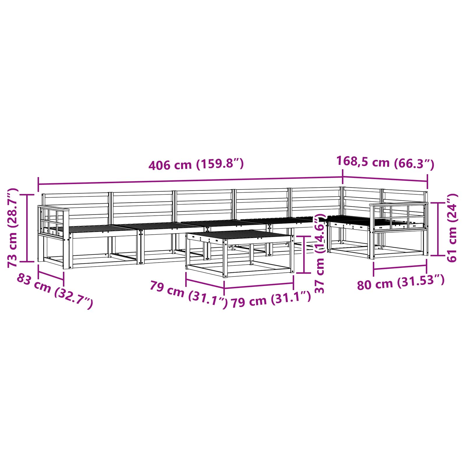 vidaXL Zestaw sof na zewnątrz 7 pcs Biały 79 x 79 x 37 cm