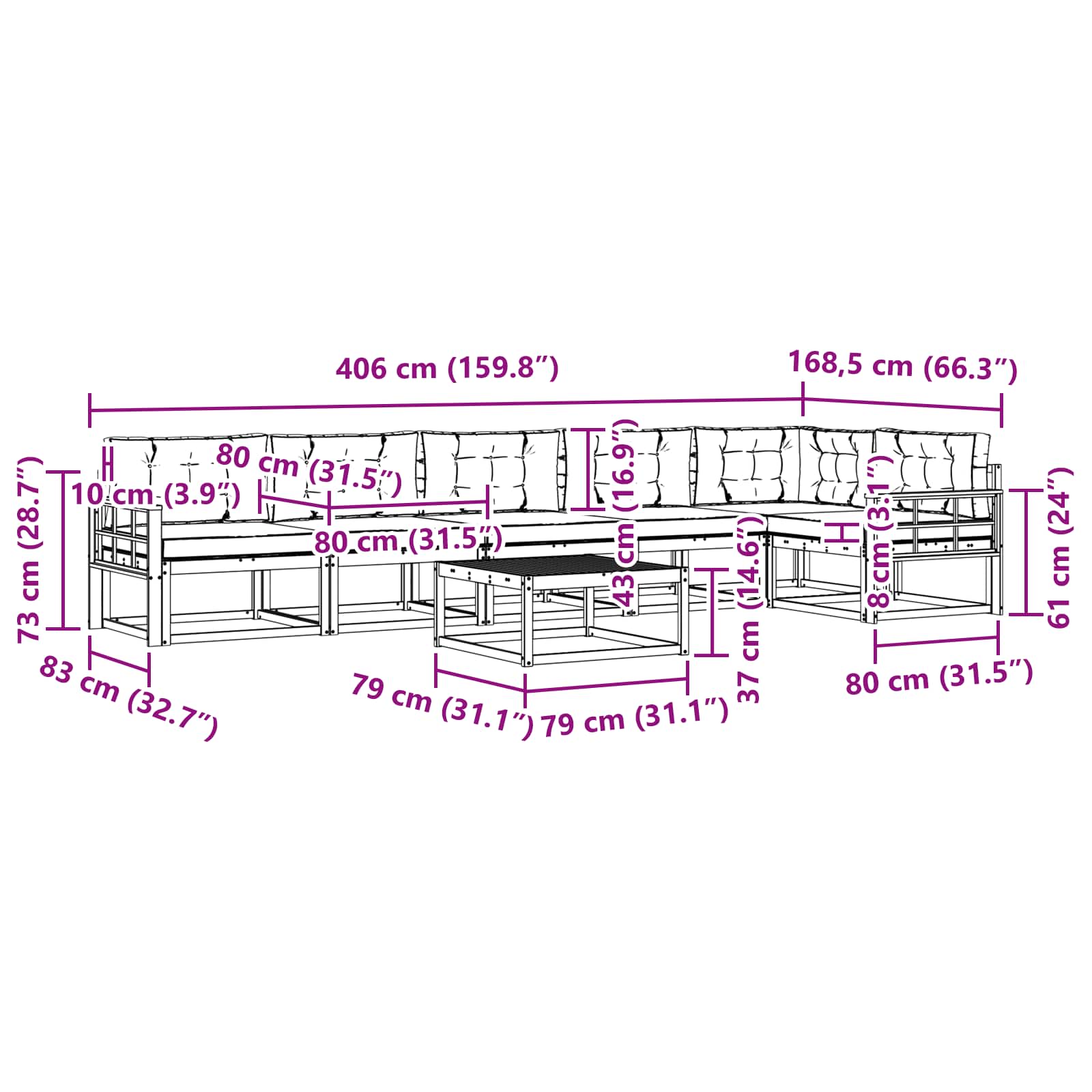vidaXL Zestaw sof na zewnątrz 7 pcs Biały i Beżowy 79 x 79 x 37 cm