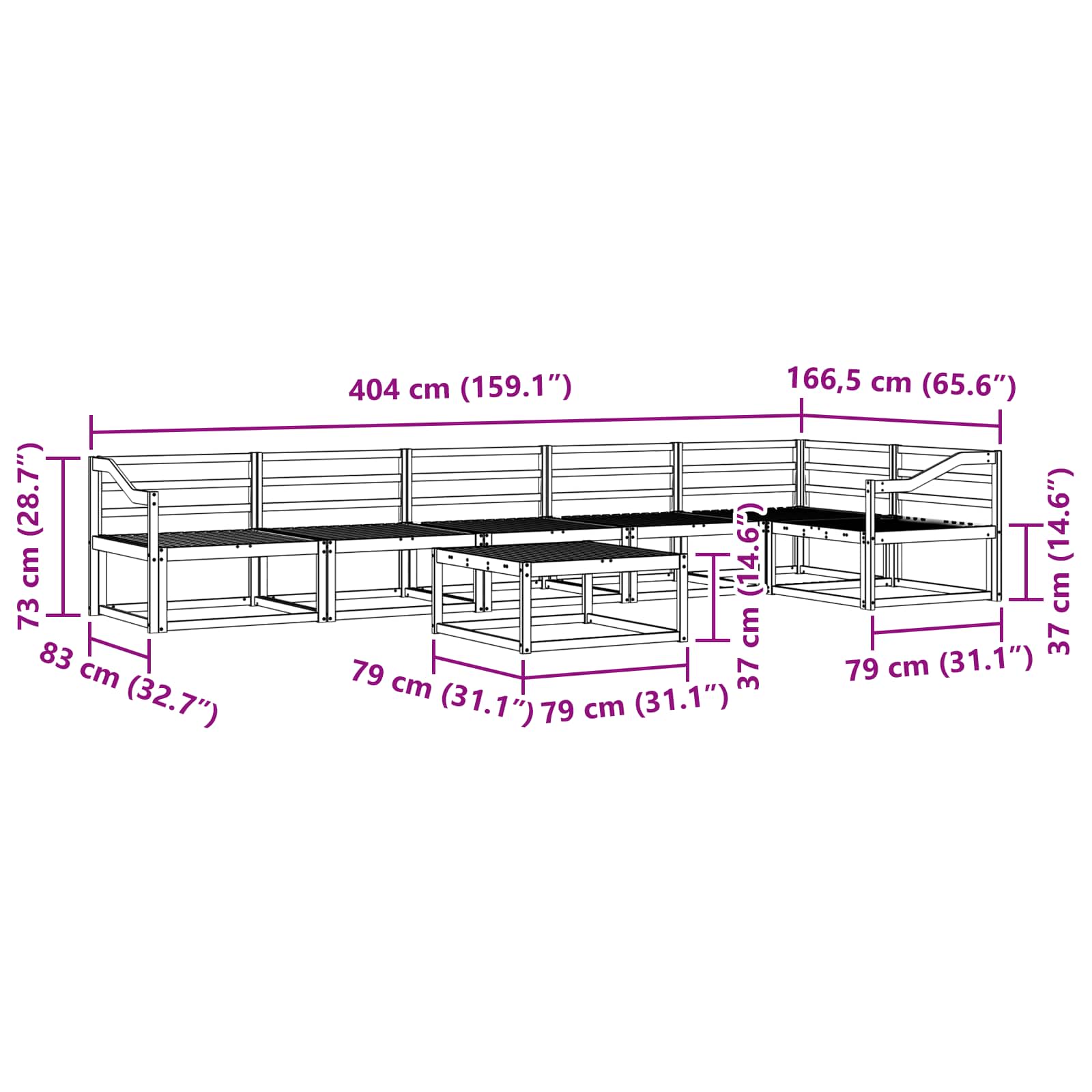 vidaXL Zestaw sof na zewnątrz 7 pcs Biały 79 x 79 x 37 cm