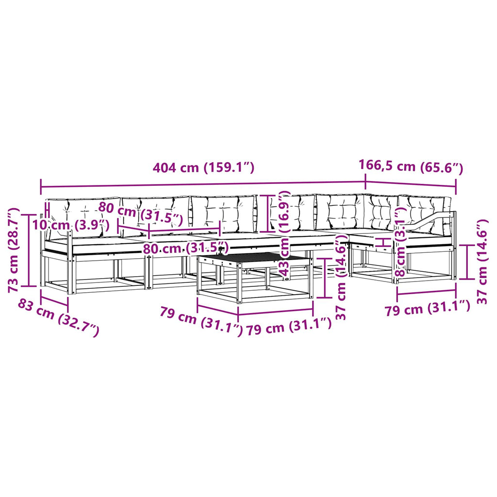 vidaXL Zestaw sof na zewnątrz 7 pcs Biały i Beżowy 79 x 79 x 37 cm