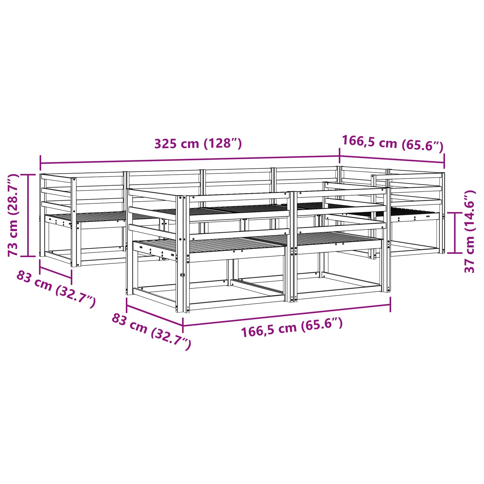 vidaXL Zestaw sof na zewnątrz 8 pcs Biały 325 x 166,5 x 73 cm