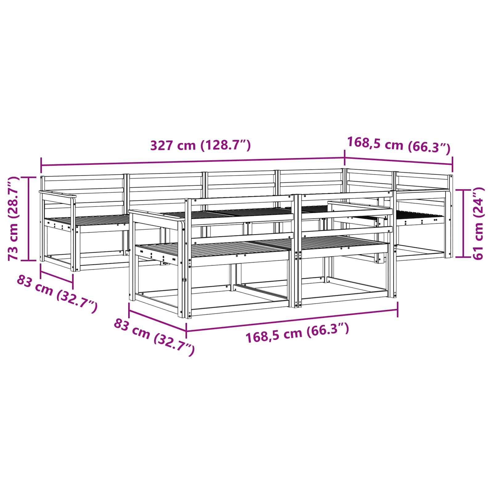 vidaXL Zestaw sof na zewnątrz 8 pcs Biały 327 x 168,5 x 73 cm