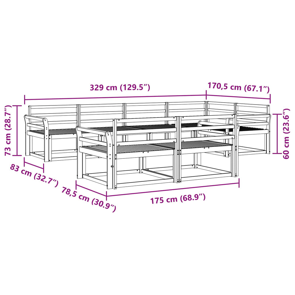 vidaXL Zestaw sof na zewnątrz 8 pcs Biały 329 x 170,5 x 73 cm