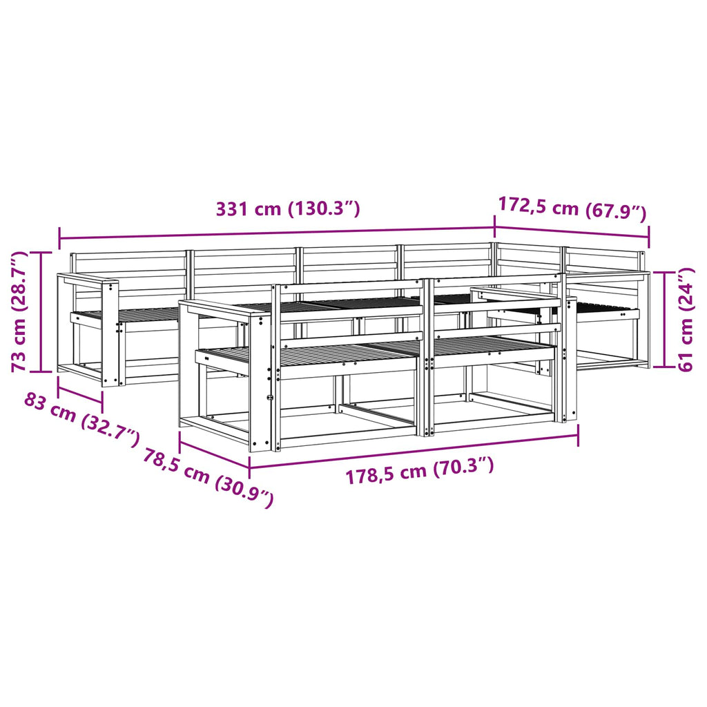 vidaXL Zestaw sof na zewnątrz 8 pcs Biały 331 x 172,5 x 73 cm