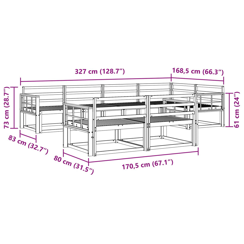 vidaXL Zestaw sof na zewnątrz 8 pcs Biały 327 x 168,5 x 73 cm