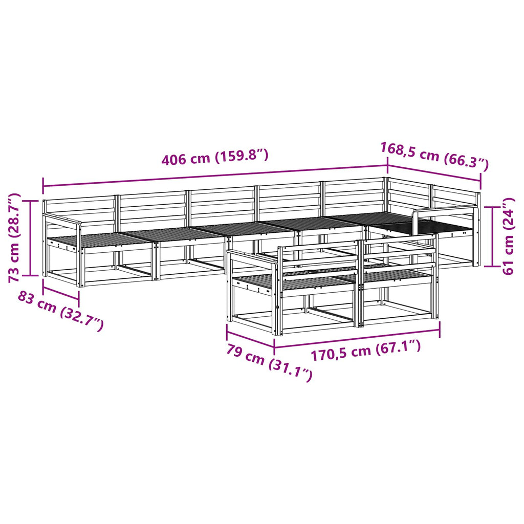 vidaXL Zestaw sof na zewnątrz 8 pcs Biały 406 x 168,5 x 73 cm
