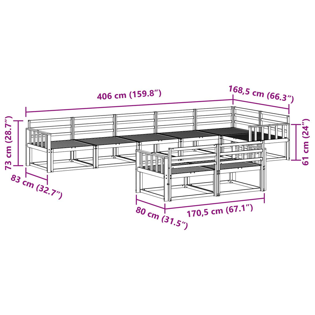 vidaXL Zestaw sof na zewnątrz 8 pcs Biały 406 x 168,5 x 73 cm