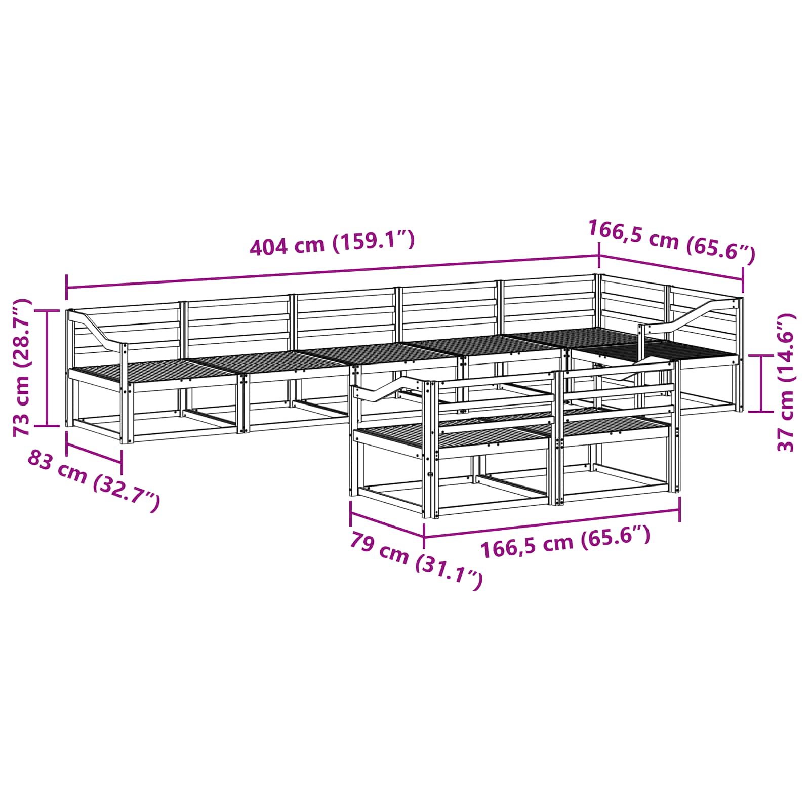 vidaXL Zestaw sof na zewnątrz 8 pcs Biały 404 x 166,5 x 73 cm