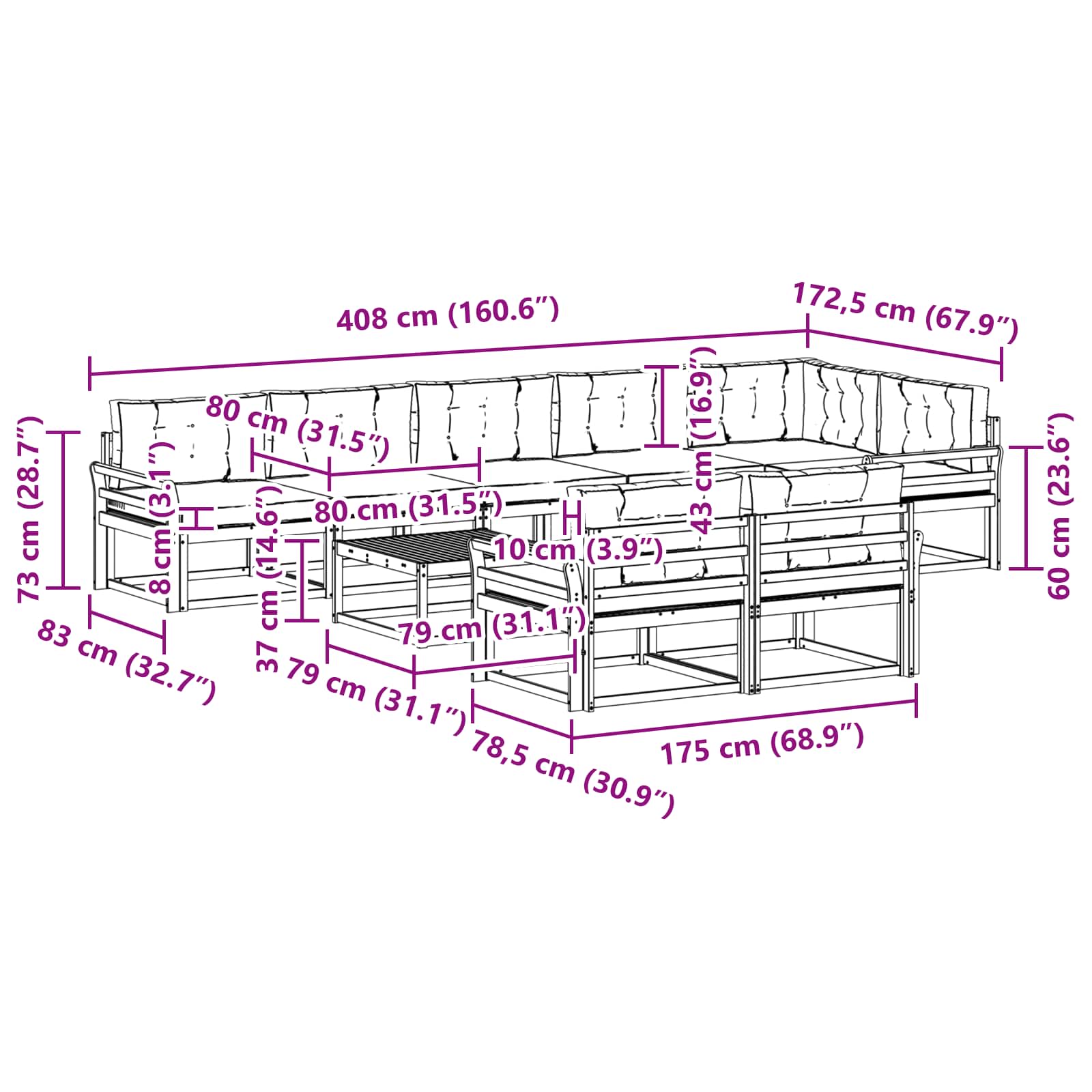 vidaXL Zestaw sof na zewnątrz 9 pcs Biały i jasnoszary 79 x 79 x 37 cm