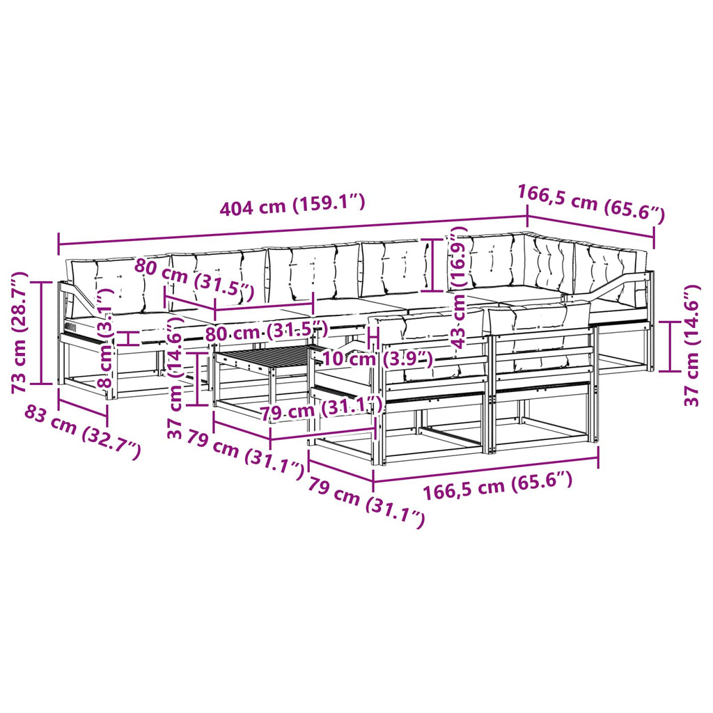 vidaXL Zestaw sof na zewnątrz 9 pcs Biały i kremowy 79 x 79 x 37 cm