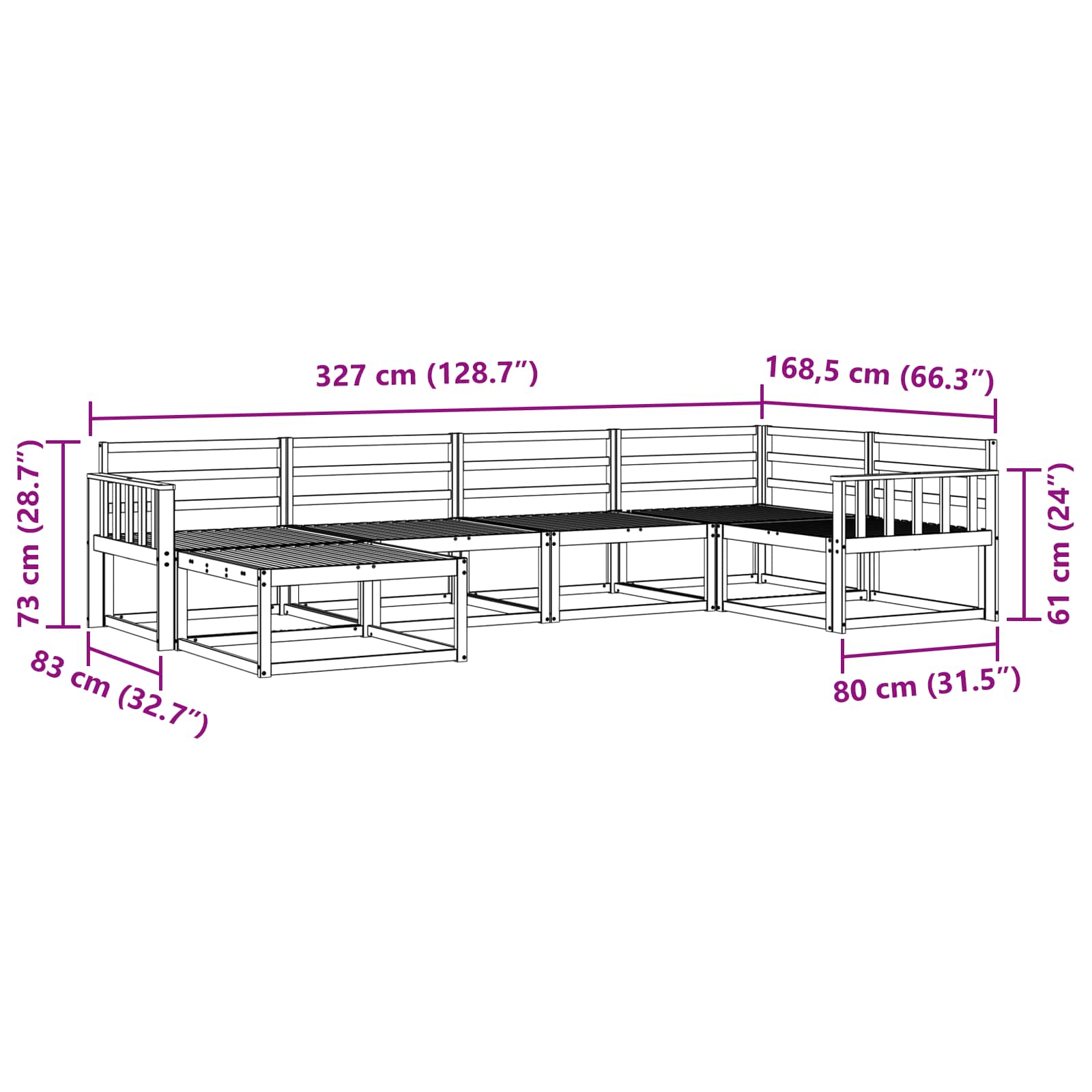vidaXL Zestaw sof na zewnątrz 6 pcs Biały 327 x 168,5 x 73 cm
