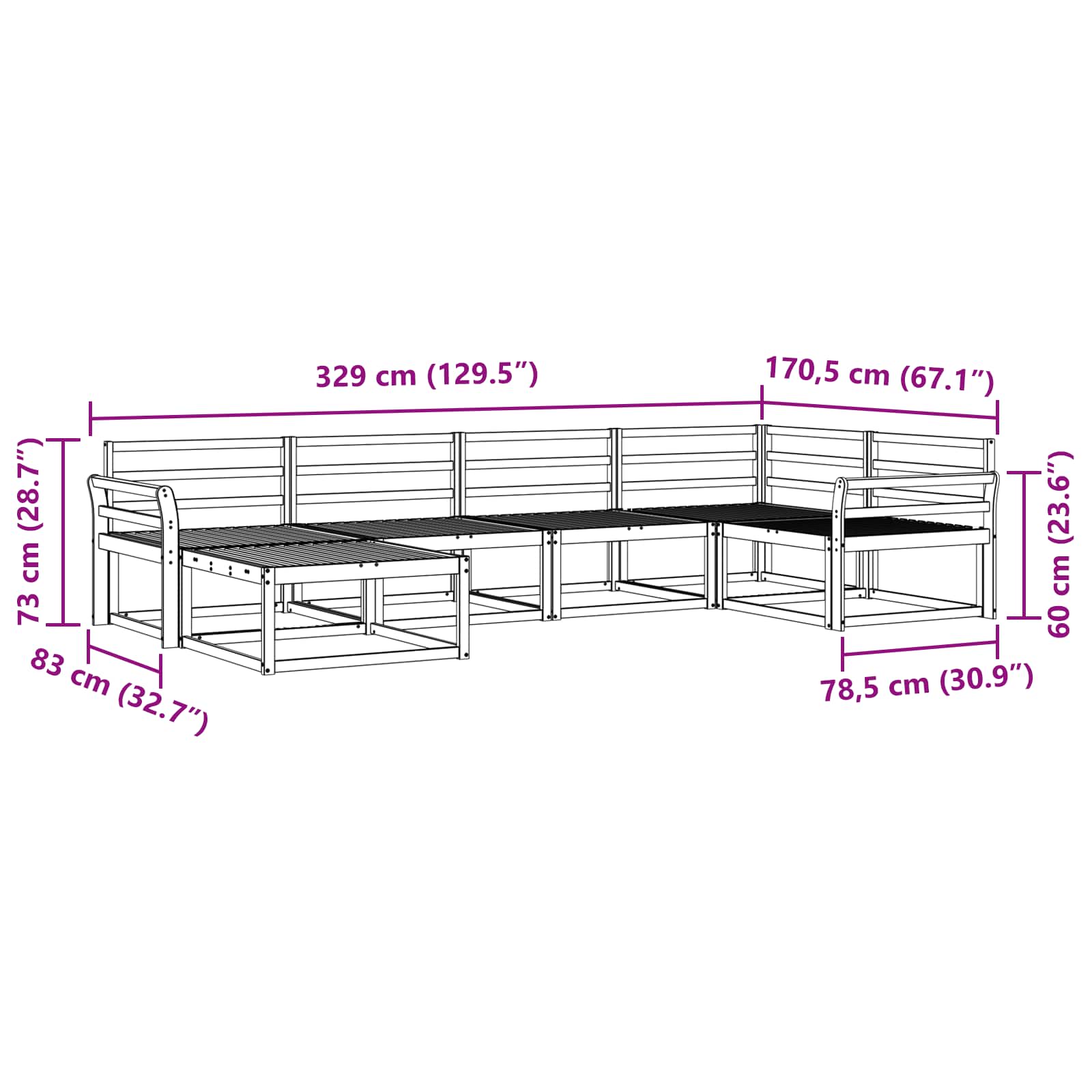 vidaXL Zestaw sof na zewnątrz 6 pcs Biały 329 x 170,5 x 73 cm