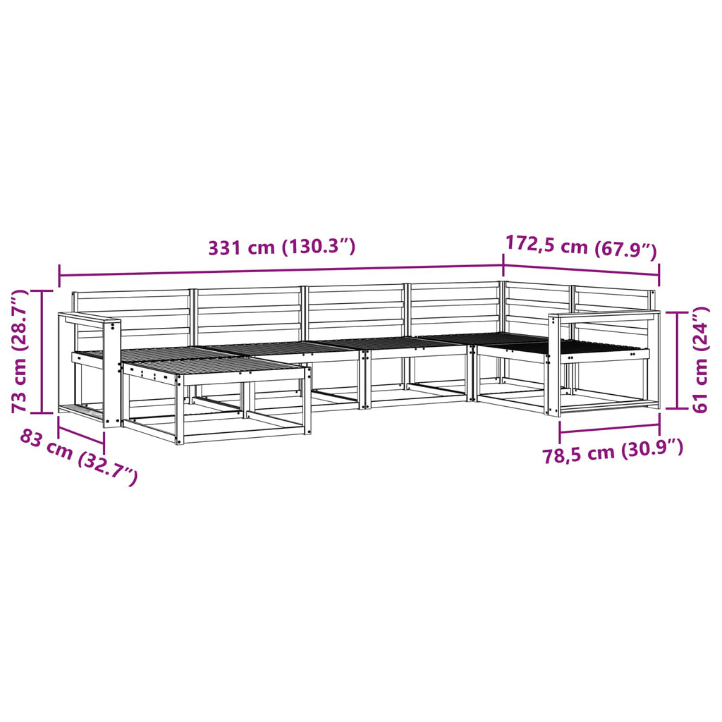 vidaXL Zestaw sof na zewnątrz 6 pcs Biały 331 x 172,5 x 73 cm