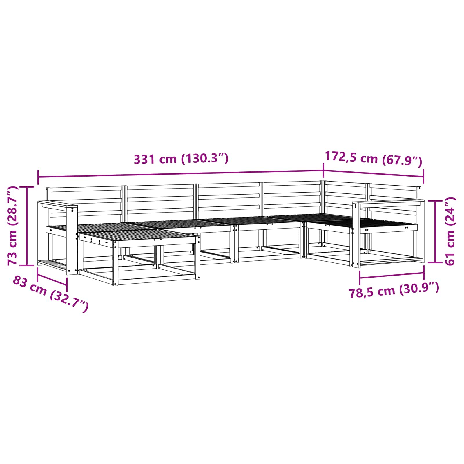 vidaXL Zestaw sof na zewnątrz 6 pcs Biały 331 x 172,5 x 73 cm