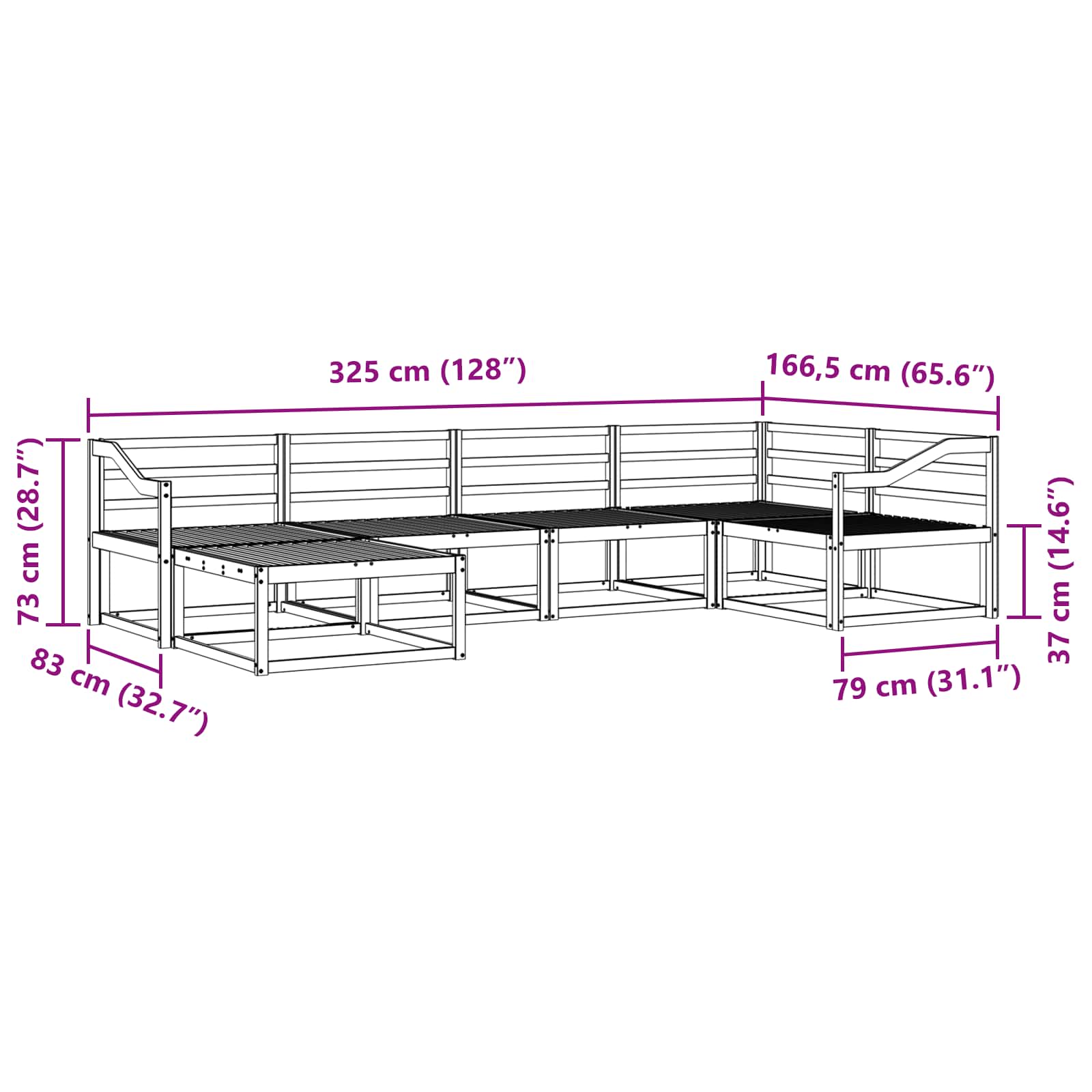 vidaXL Zestaw sof na zewnątrz 6 pcs Biały 325 x 166,5 x 73 cm