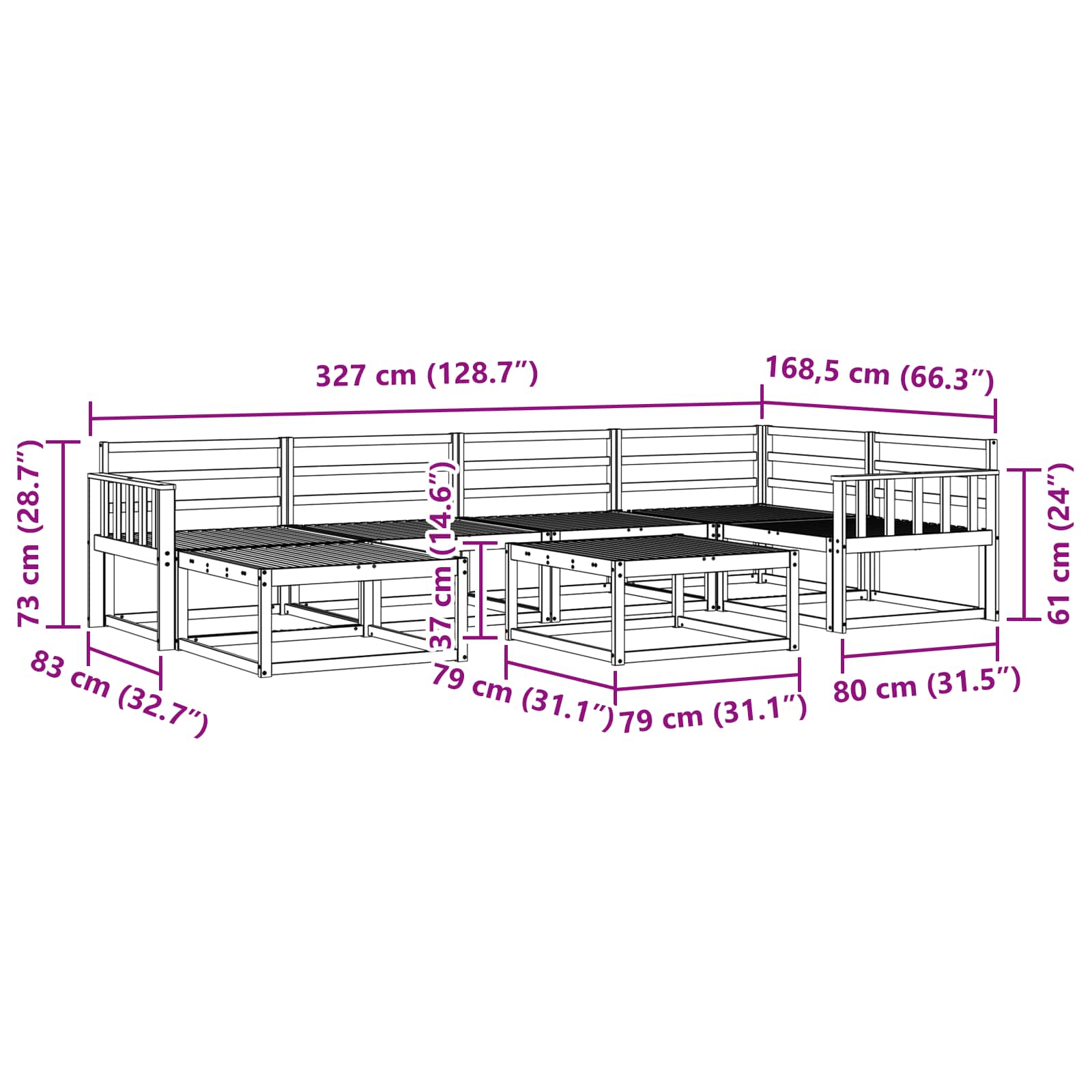 vidaXL Zestaw sof na zewnątrz 7 pcs Biały Lite Drewno Akacji