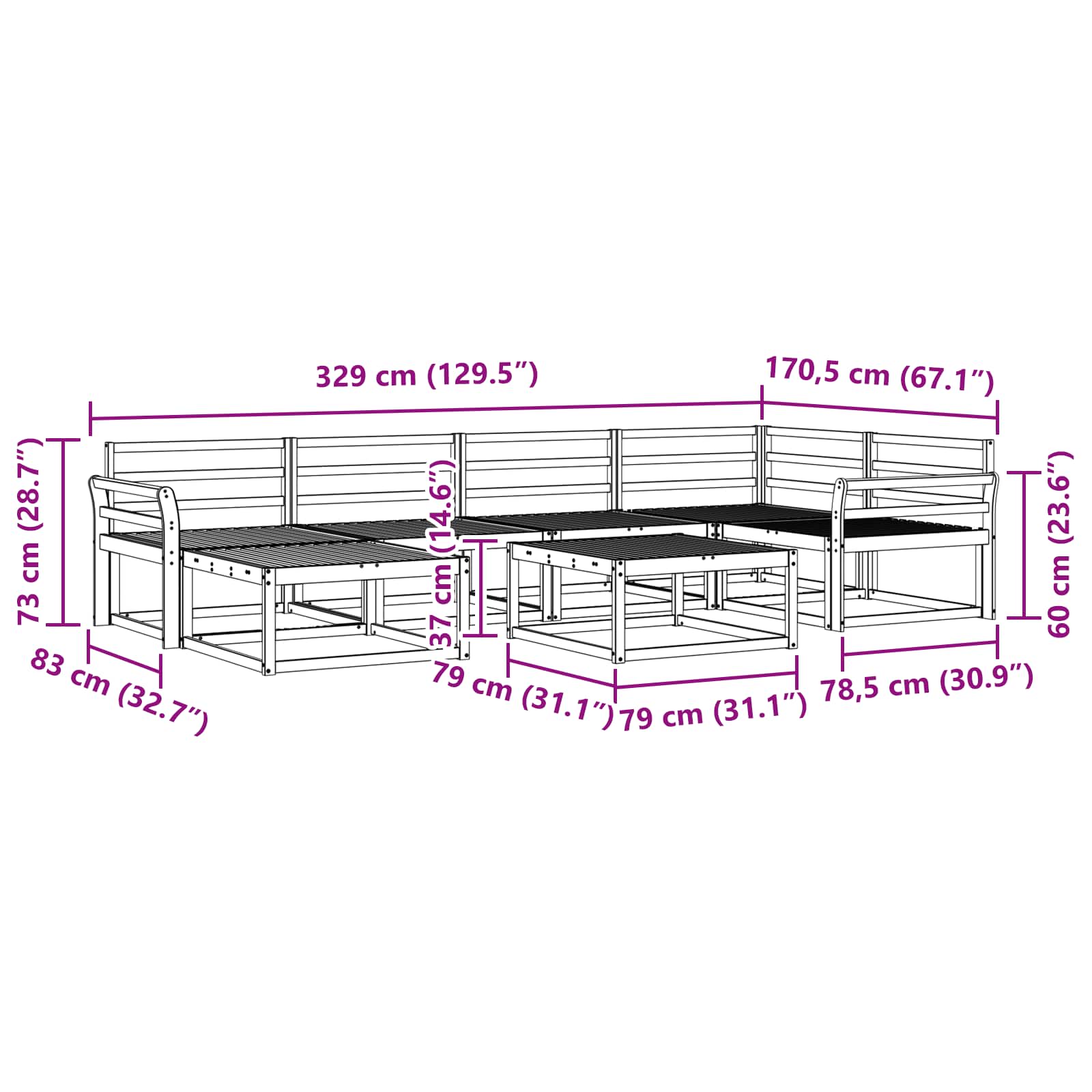 vidaXL Zestaw sof na zewnątrz 7 pcs Biały Lite Drewno Akacji